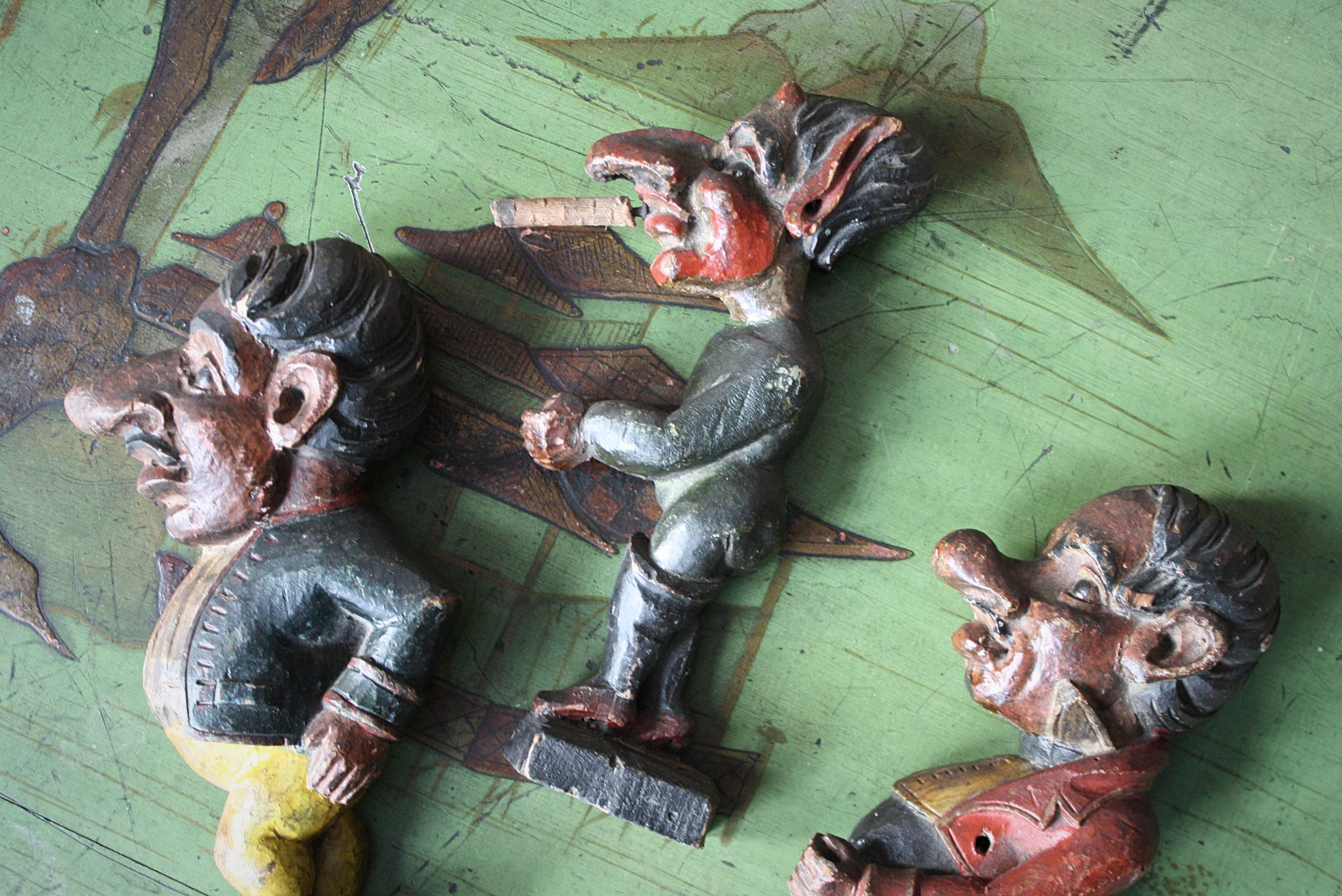 Hand-Carved Trio of 19th Century French Folk Art Jeu de Massacre Fairground Figures Devil 