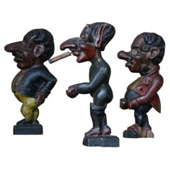Trio of 19th Century French Folk Art Jeu de Massacre Fairground Figures Devil