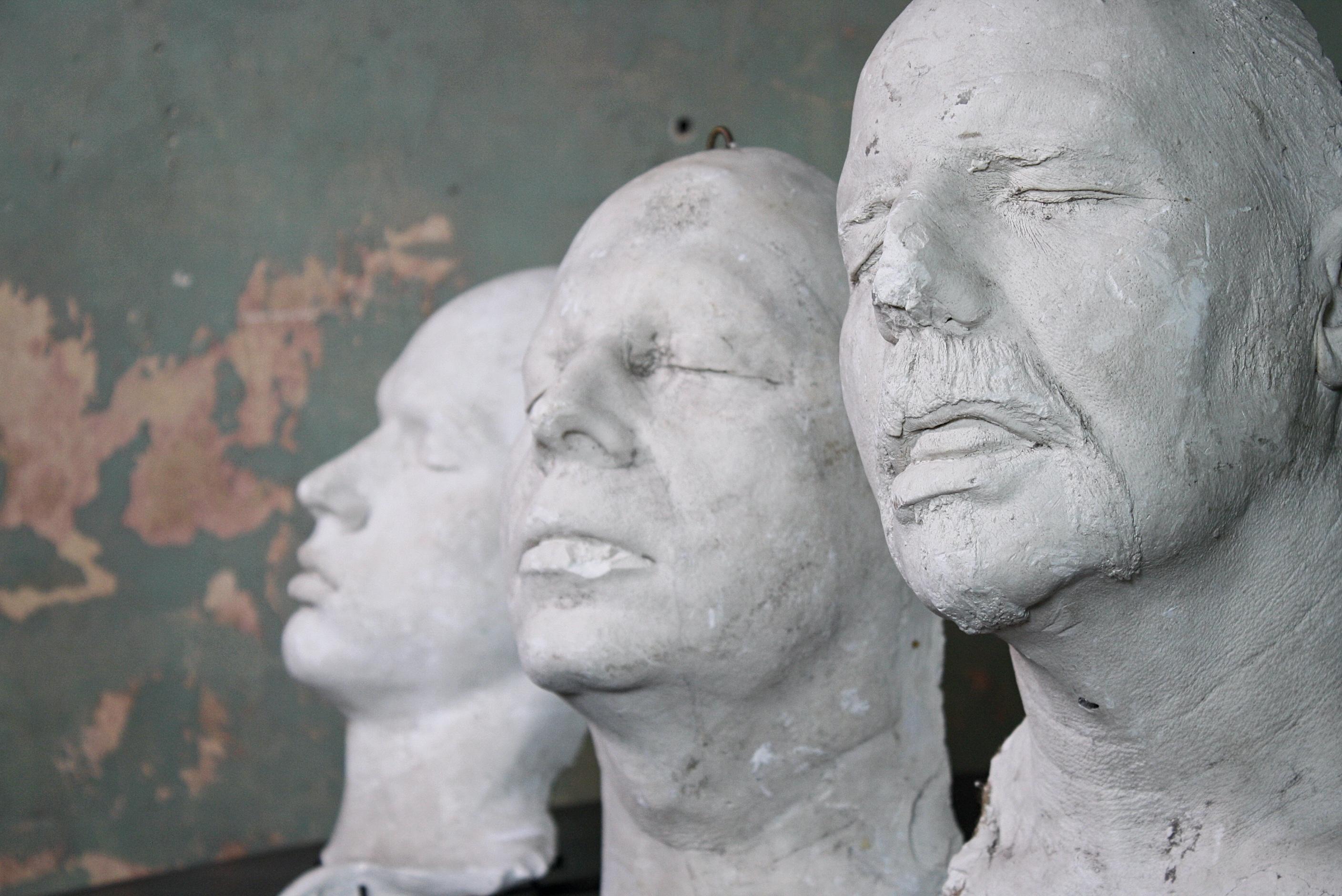 Trio of 19th Century Macabre Plaster Death Masks Memento Mori 9
