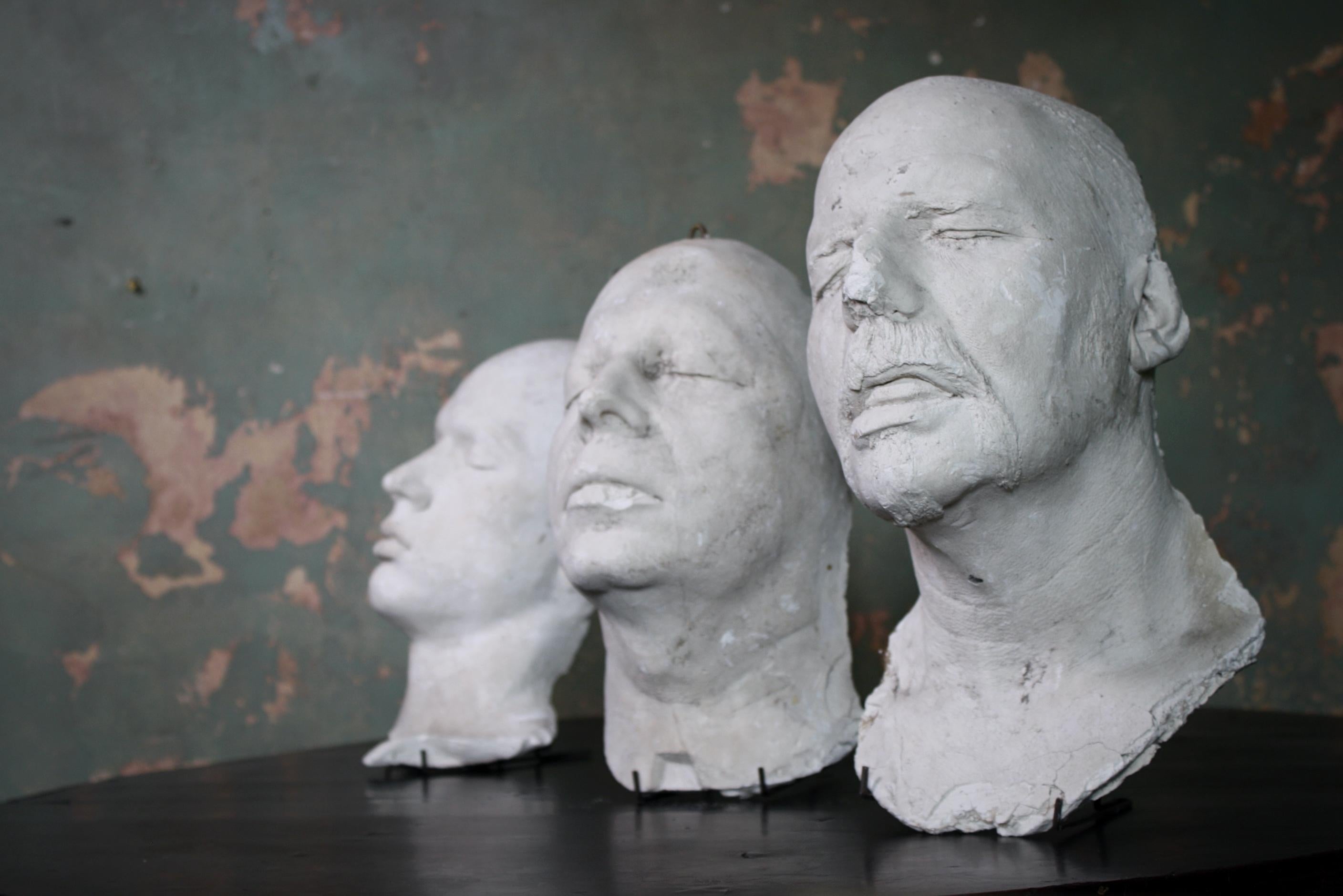 Trio of 19th Century Macabre Plaster Death Masks Memento Mori 10