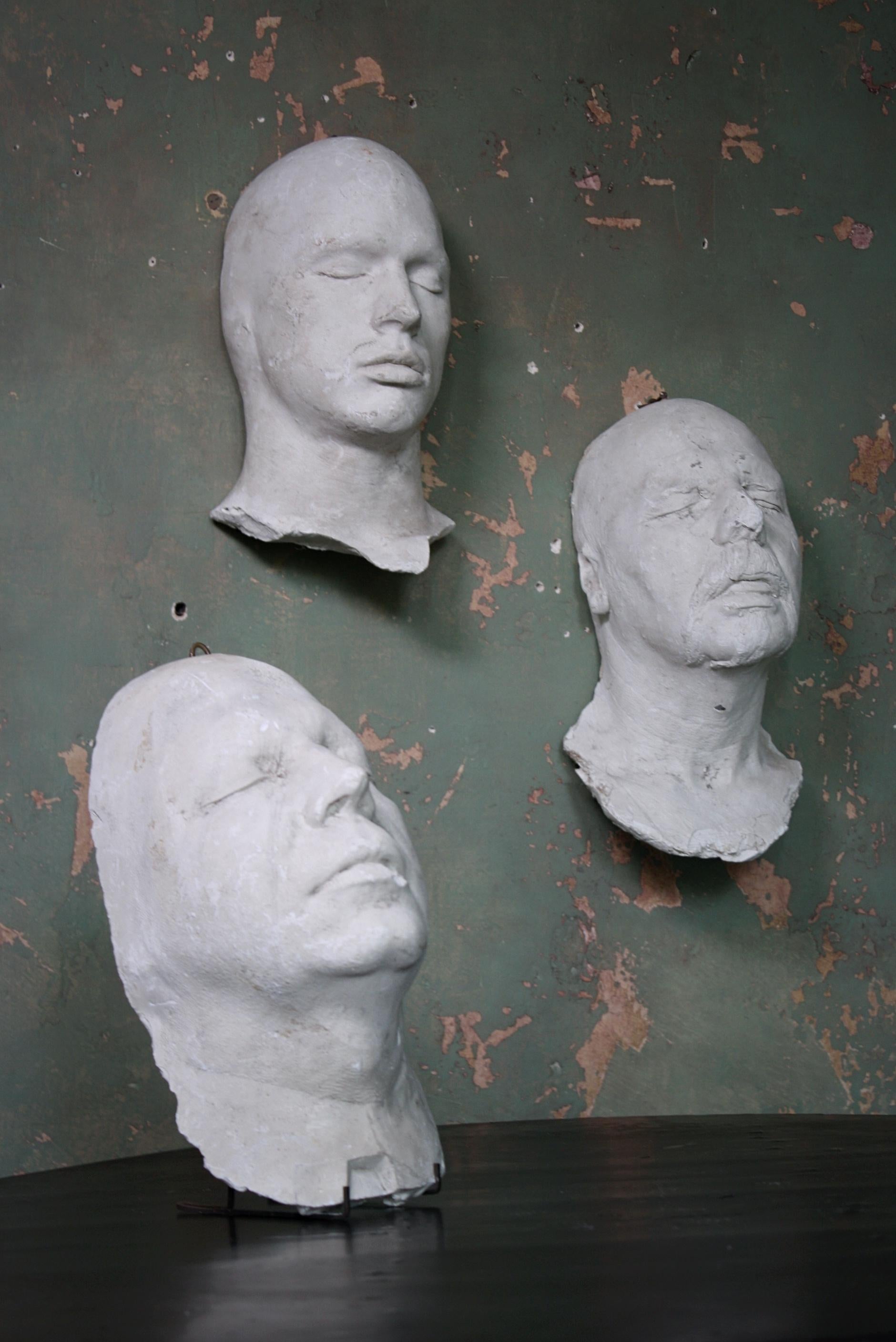 Trio of 19th Century Macabre Plaster Death Masks Memento Mori 12