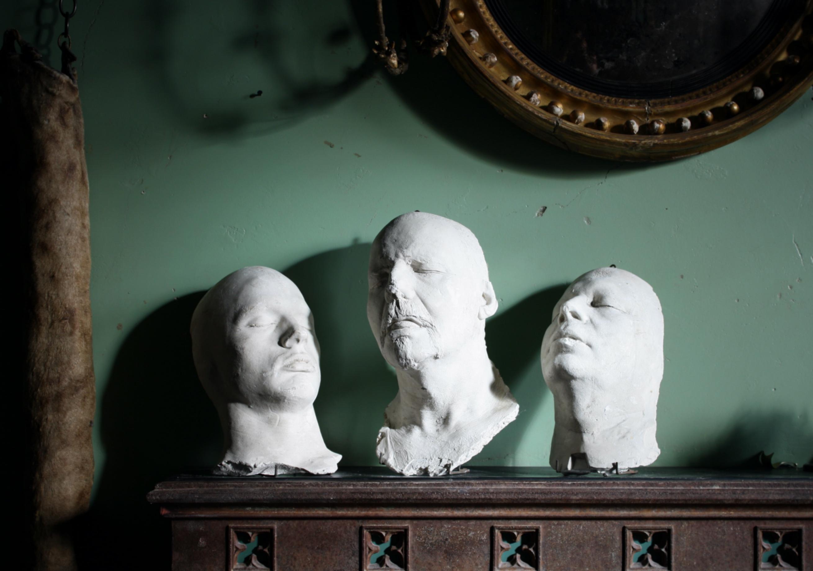 European Trio of 19th Century Macabre Plaster Death Masks Memento Mori