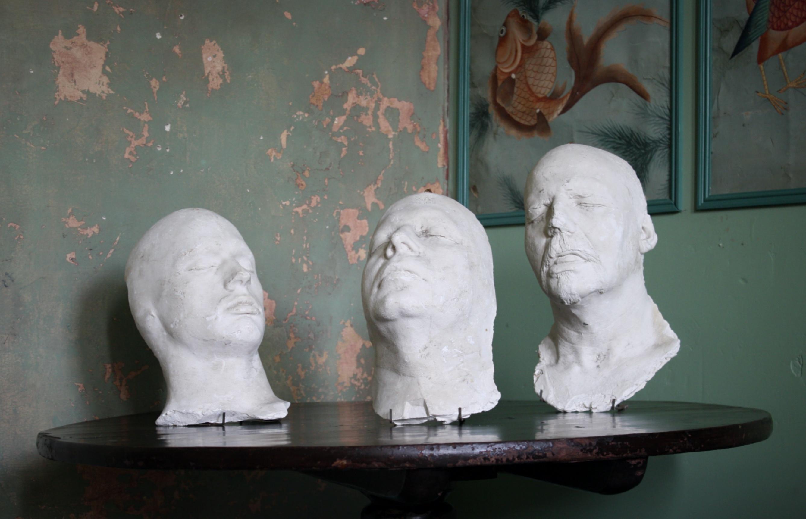 Trio of 19th Century Macabre Plaster Death Masks Memento Mori 1