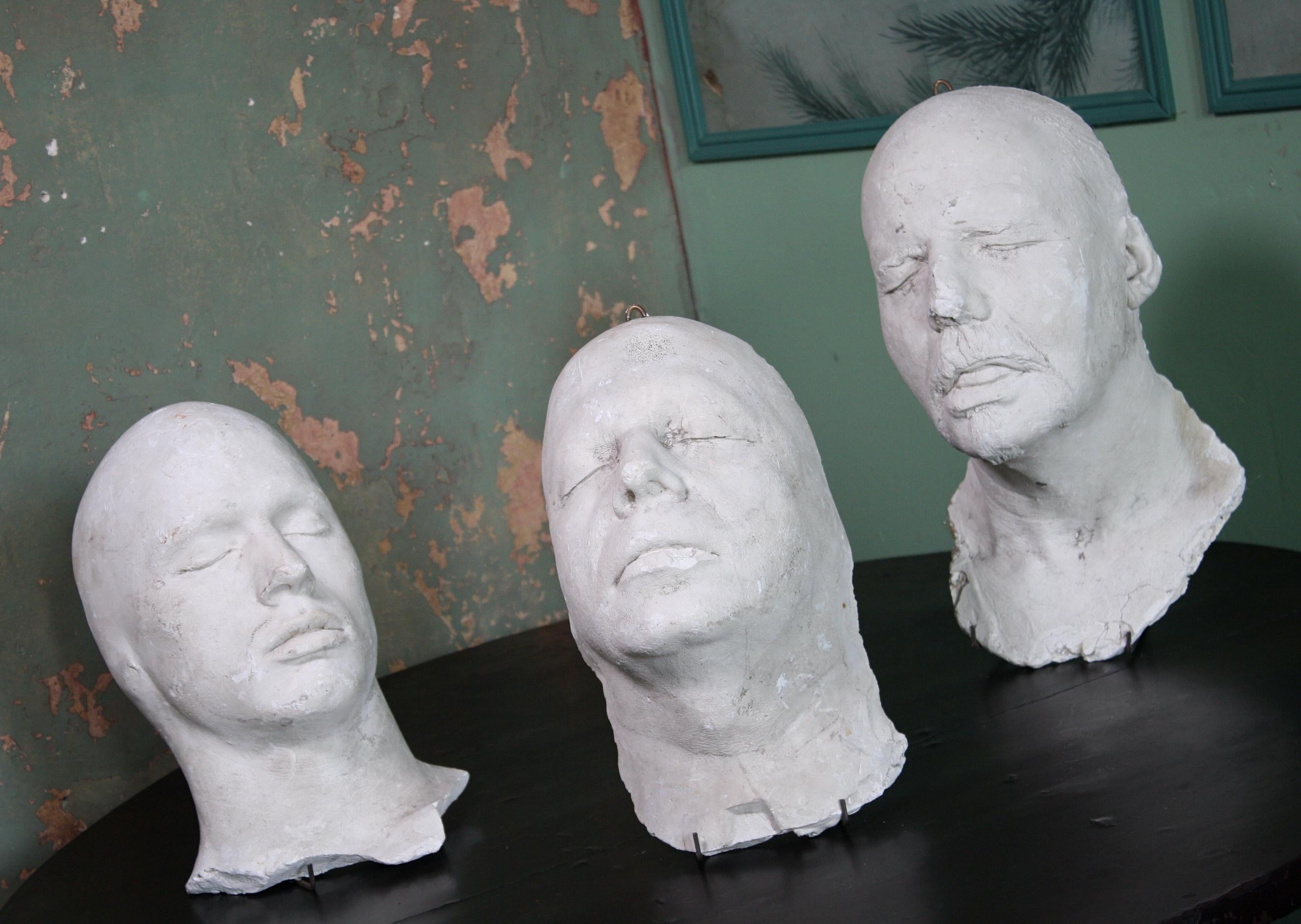 Trio of 19th Century Macabre Plaster Death Masks Memento Mori 2