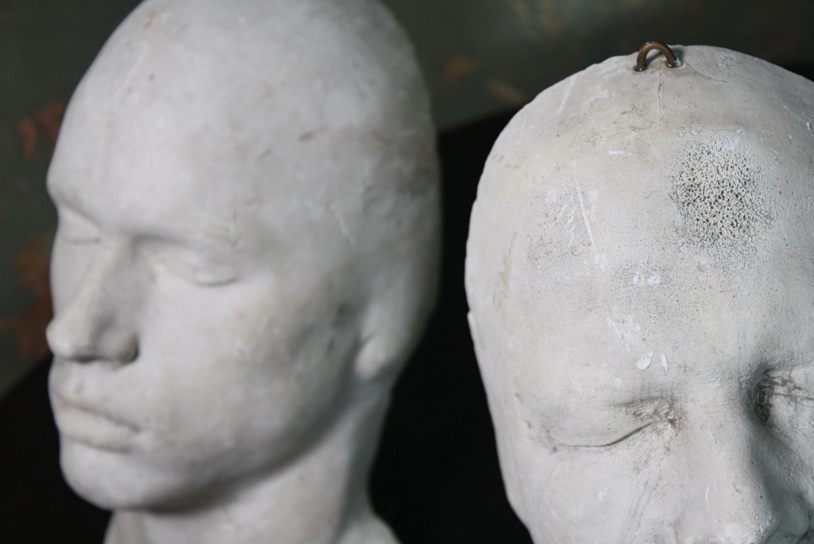 Trio of 19th Century Macabre Plaster Death Masks Memento Mori 3
