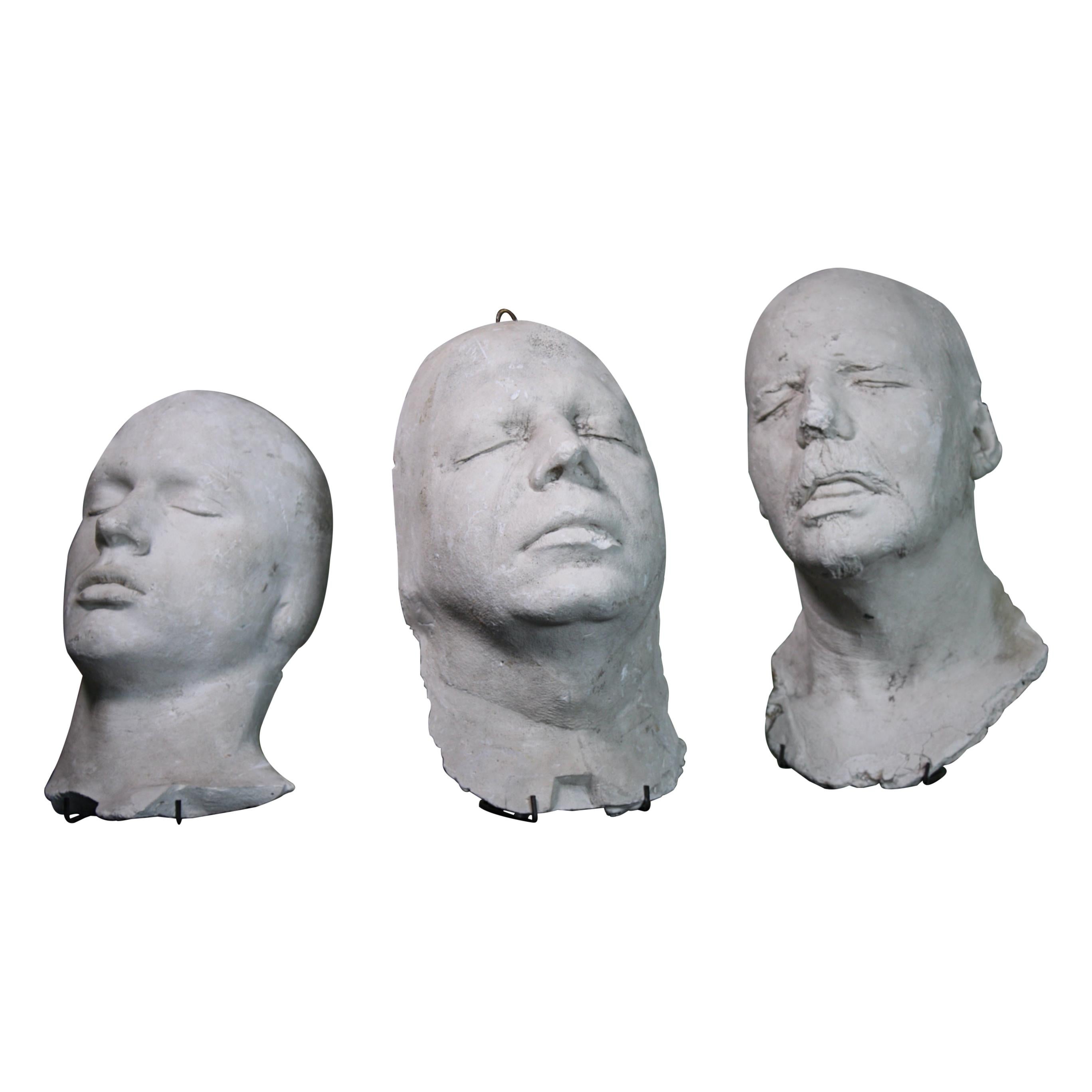 Trio of 19th Century Macabre Plaster Death Masks Memento Mori