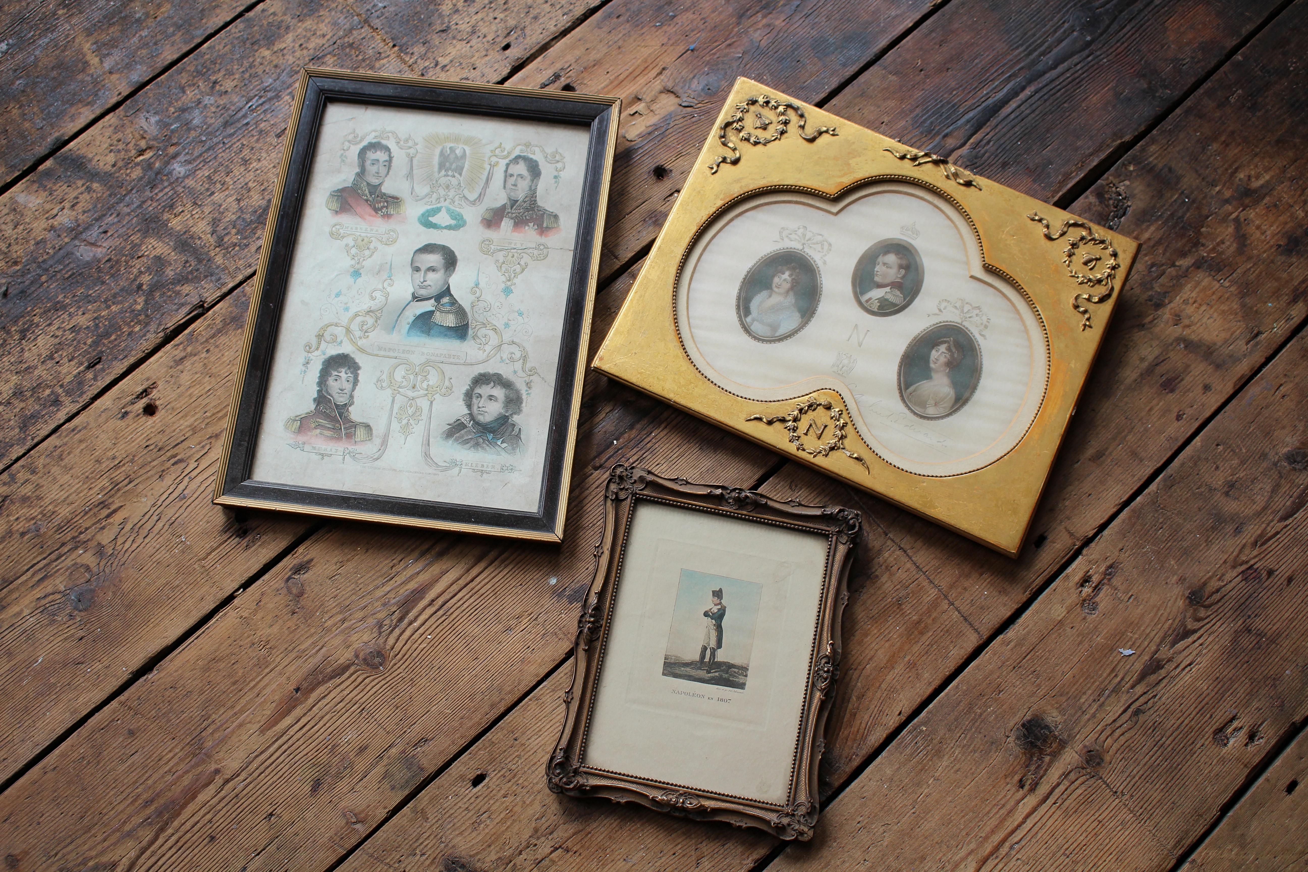 A trio of 19th century prints of Napoleonic interest, 19th century

Including A gilt gesso framed engraving of Napoleon Bonaparte, Josephine Beauharnais and Marie Louise, Duchess of Parma, 23.5cm x 29.5cm

an engraving of Napoleon with his generals