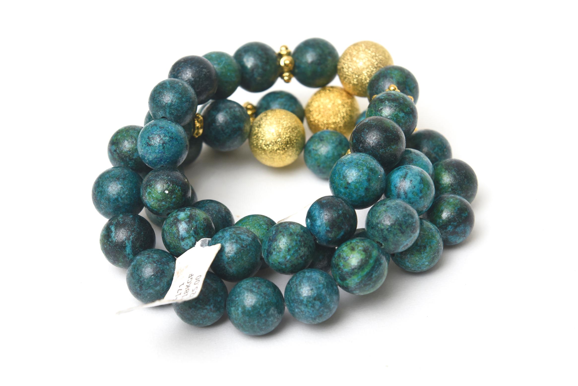 Trio of Turquoise Beaded and Gold Filled Bracelets In New Condition In North Miami, FL