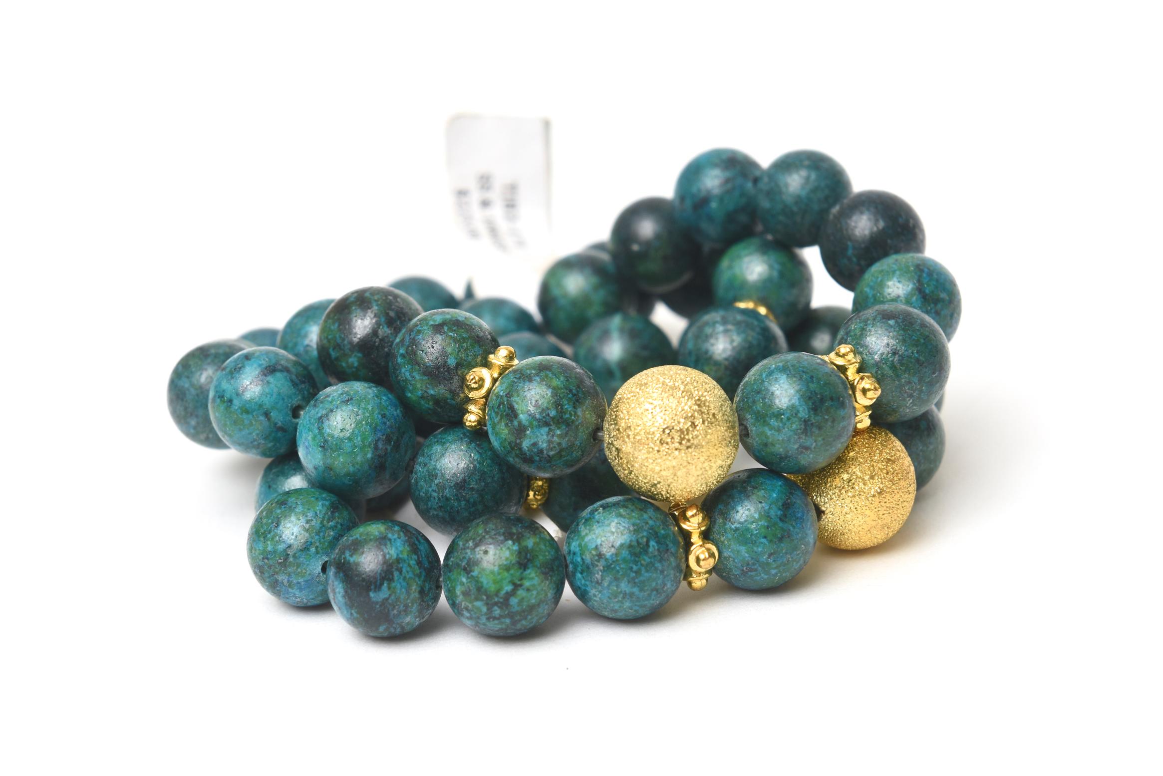 Women's or Men's Trio of Turquoise Beaded and Gold Filled Bracelets
