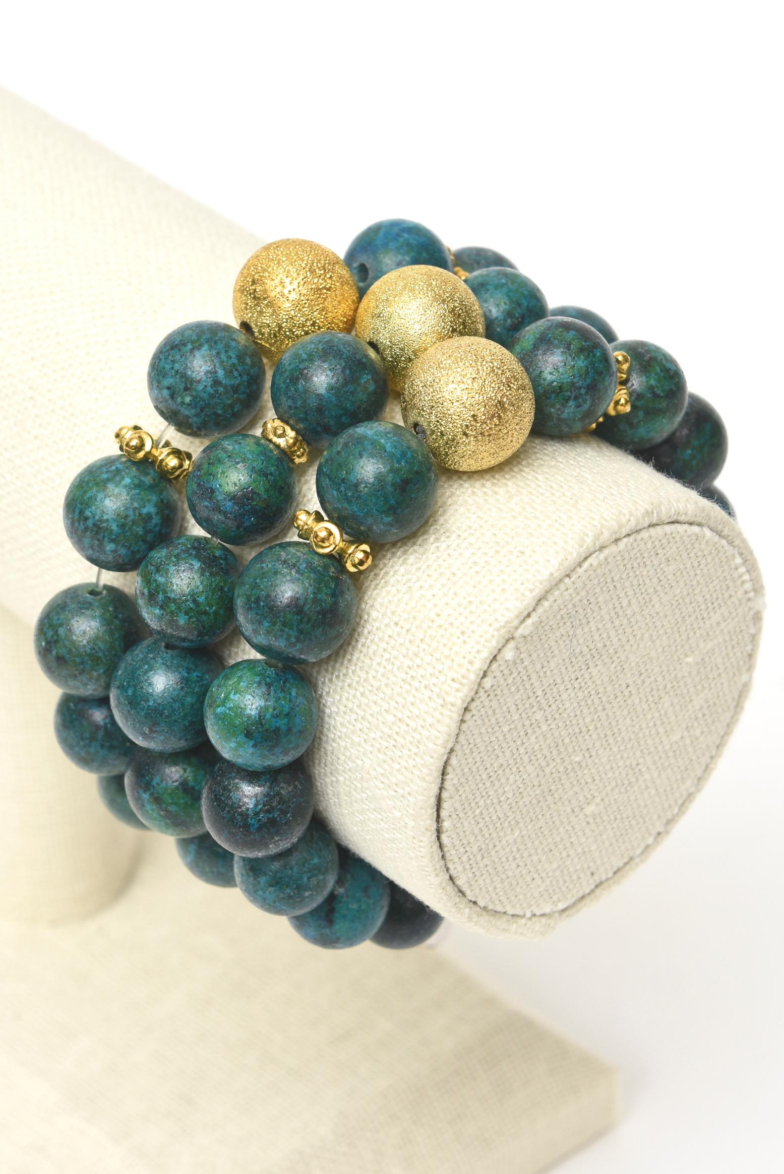 Trio of Turquoise Beaded and Gold Filled Bracelets 1