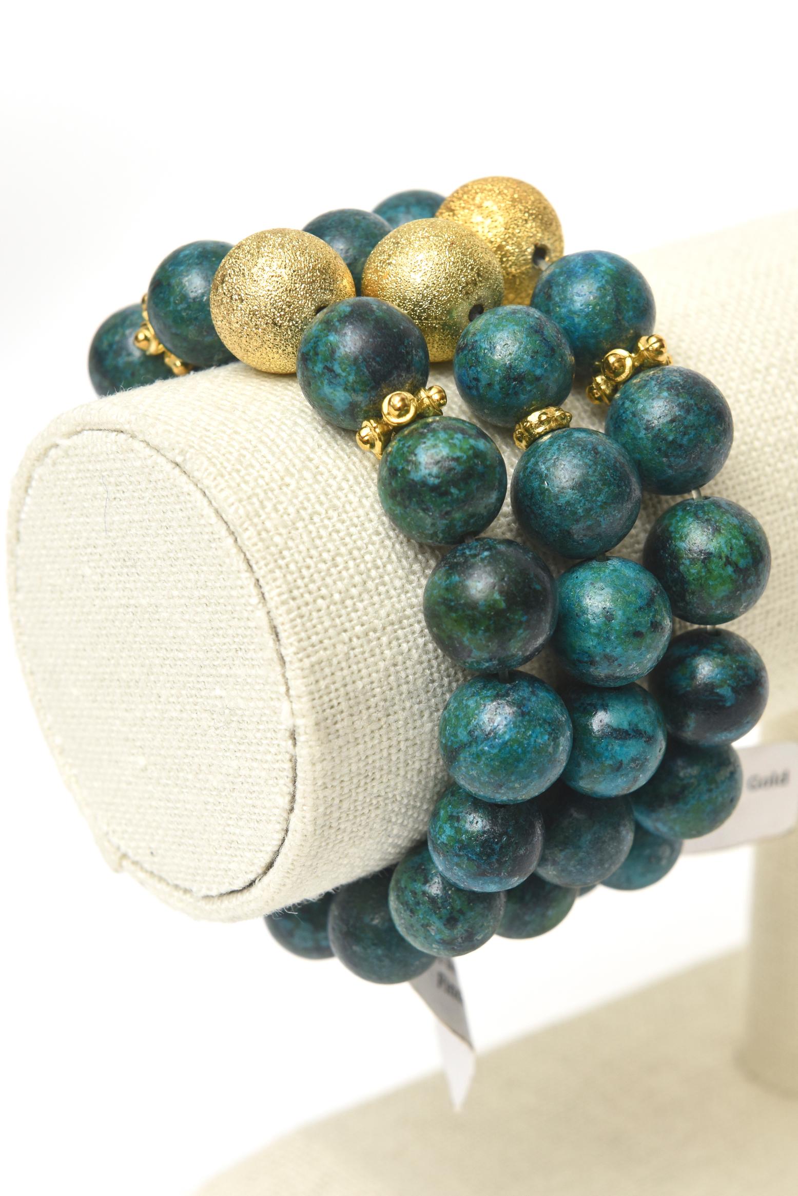 Trio of Turquoise Beaded and Gold Filled Bracelets 2