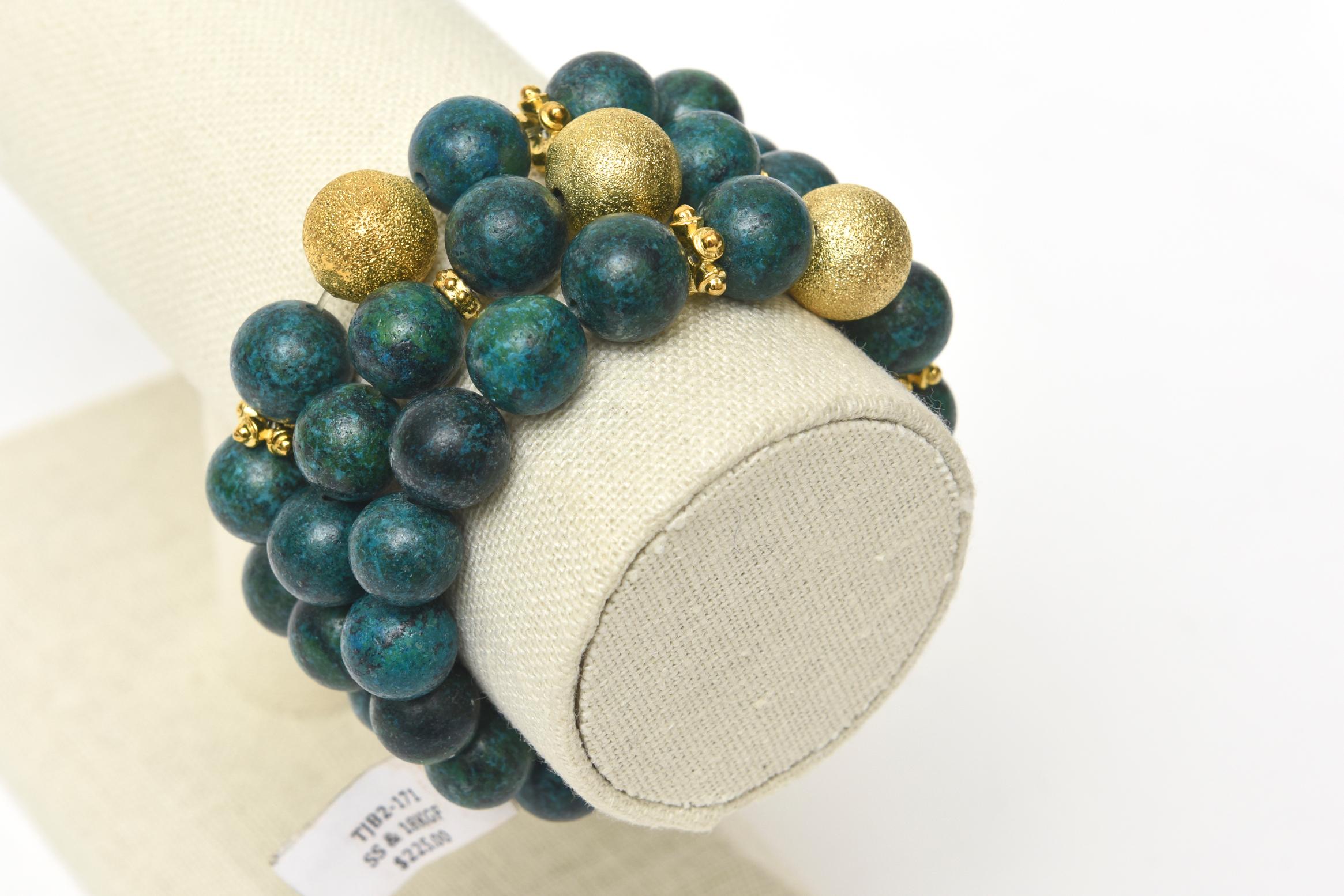 Trio of Turquoise Beaded and Gold Filled Bracelets 3