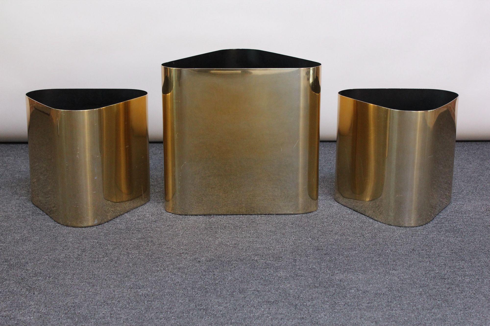 Trio of Aluminum Triangular Planters by Paul Mayen for Habitat 14