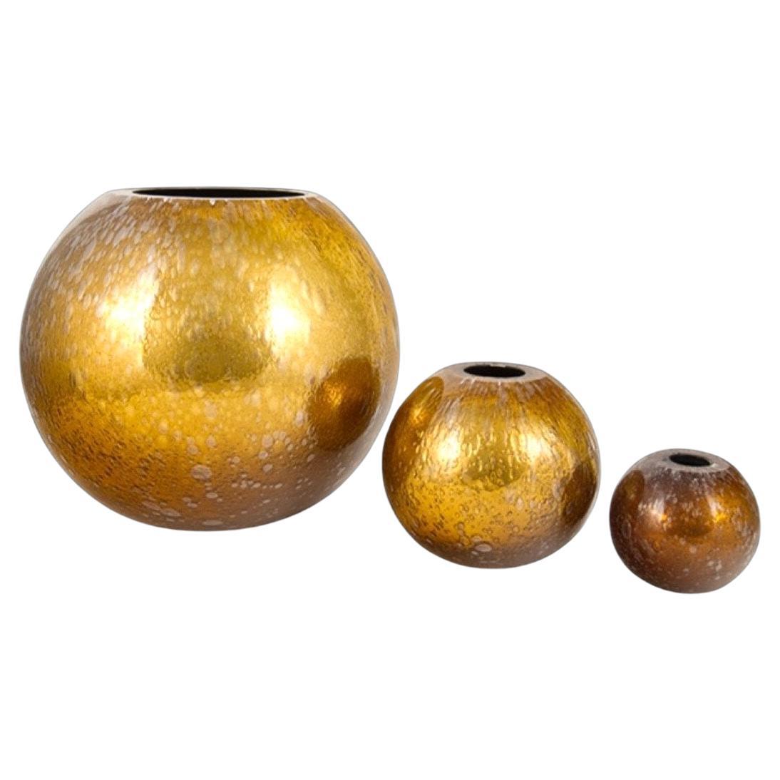 Trio of Amber Murano Mirrored Spheres By Alberto Donà For Sale