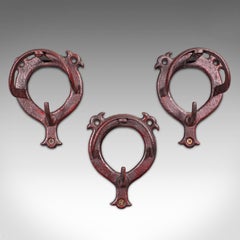 Trio of Antique Crop Hanging Racks, English, Equestrian, Coat Hook, Victorian