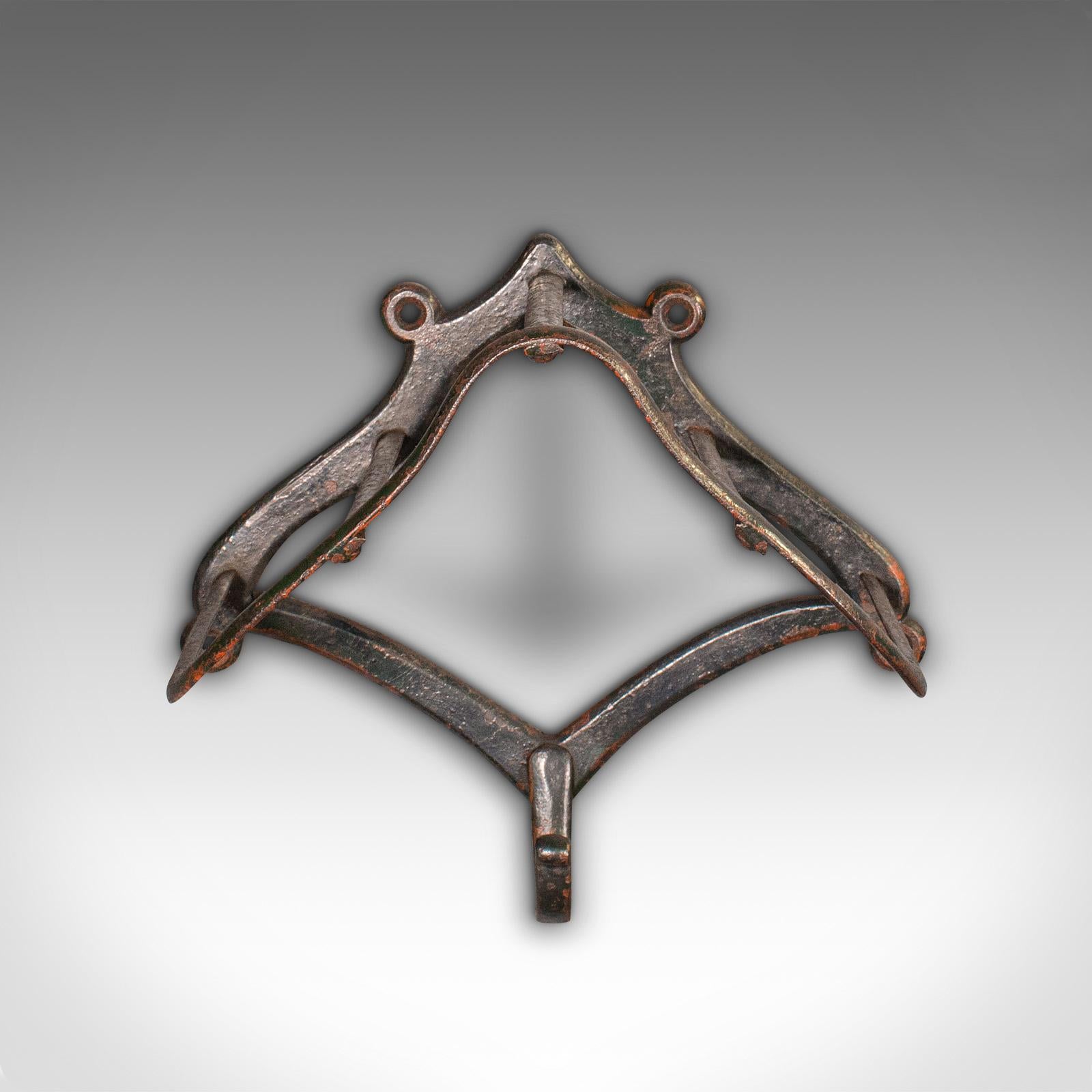 Wrought Iron Trio of Antique Equestrian Tack Racks, English, Wall Mount, Saddle, Victorian