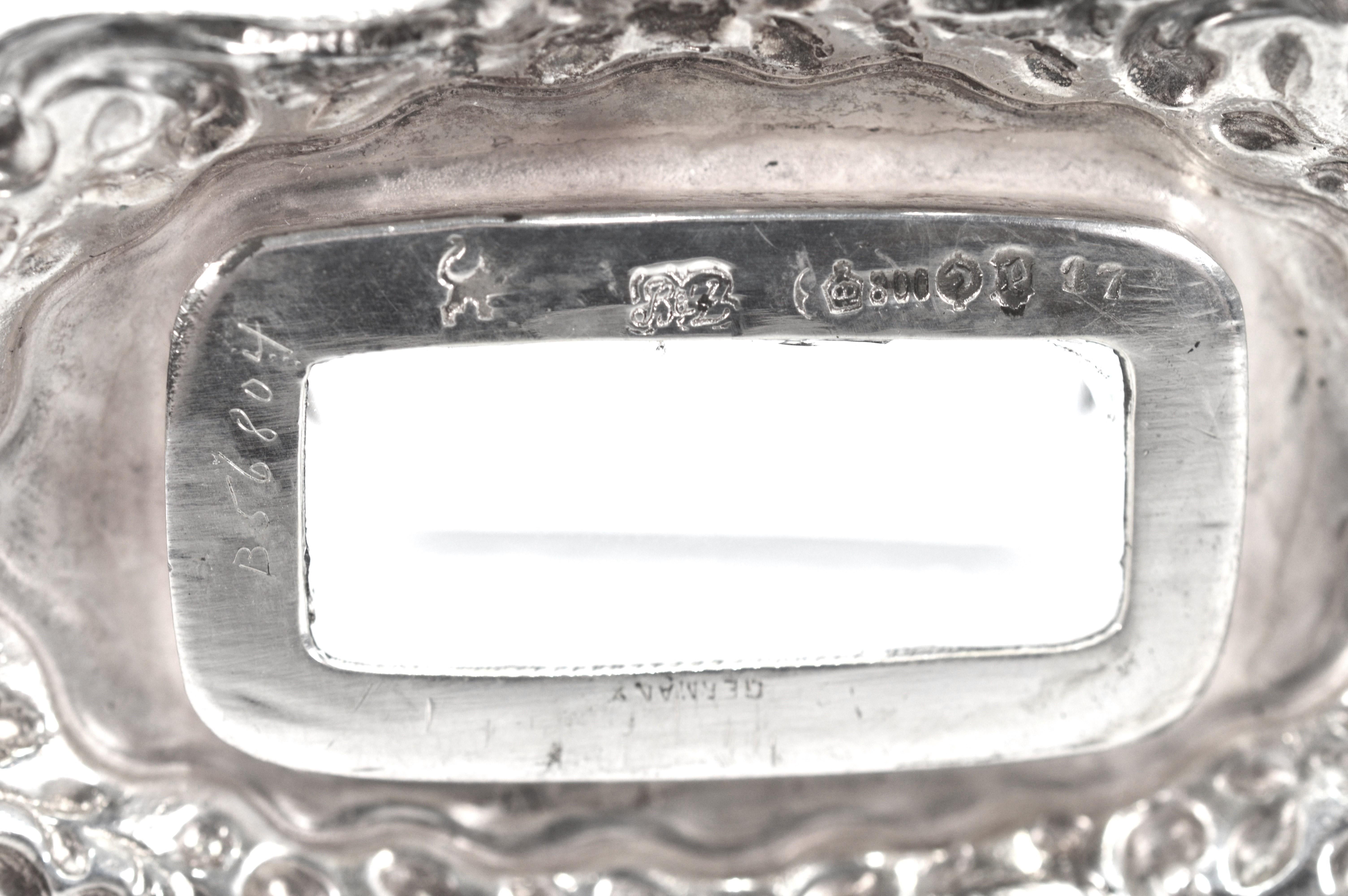Trio of Antique Etched Glass Repousse Silver Vanity Vessels For Sale 2