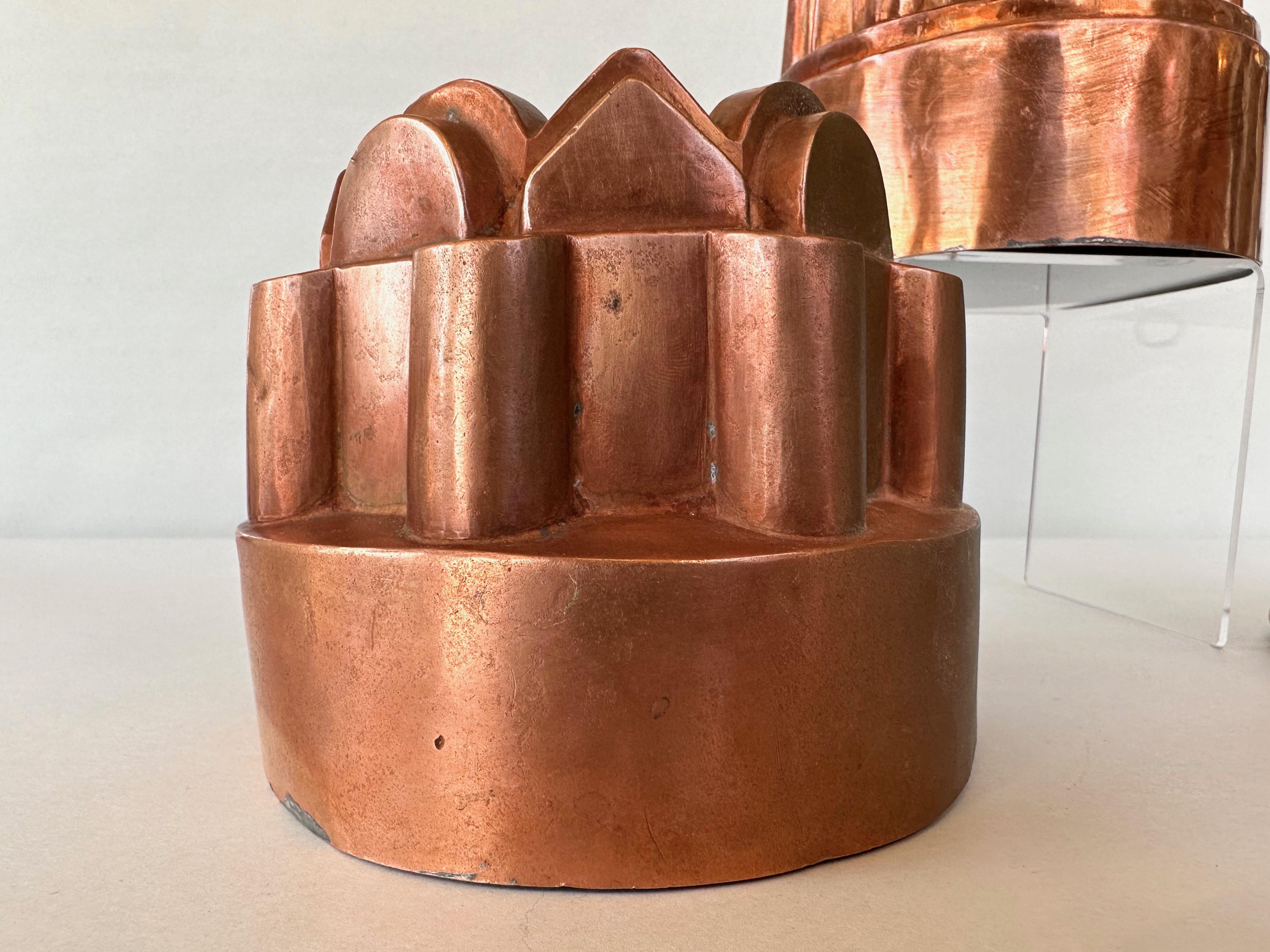 Early 20th Century Trio of Antique French and Dutch Copper Cake Molds or Jelly Molds, c. 1910 For Sale
