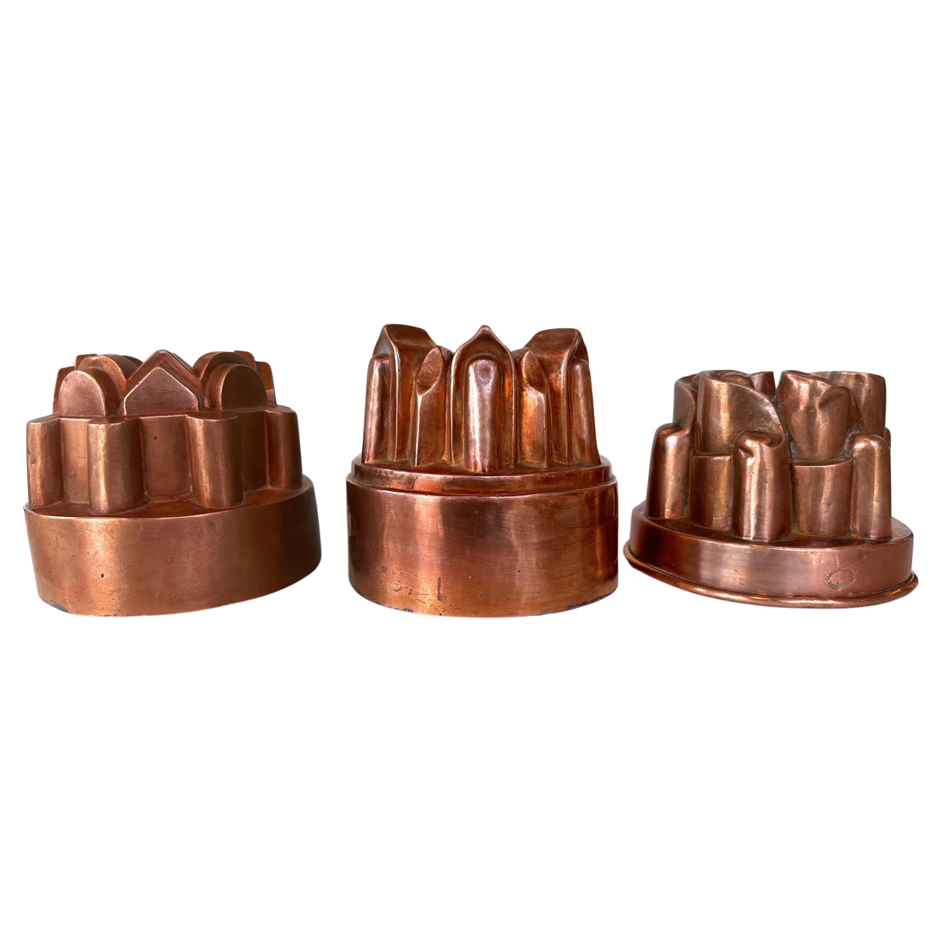 Trio of Antique French and Dutch Copper Cake Molds or Jelly Molds, c. 1910 For Sale