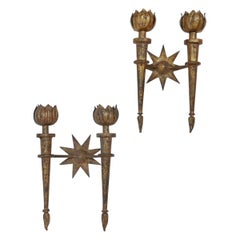 Trio of Antique French Gilt Metal Star Wall Lights