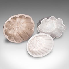 Trio Of Antique Jelly Moulds, English, Ceramic, Set, Country Kitchen, Victorian