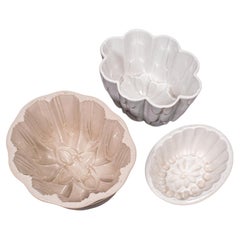Trio Of Antique Jelly Moulds, English, Ceramic, Set, Country Kitchen, Victorian