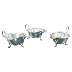 Trio of Antique Sauce Dishes, English, Silver Plated, Condiment Pots, Edwardian