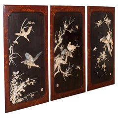 Trio of Antique Shibayama Panels, Japanese Decorative Screen, Meiji Period, 1900