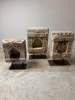 Trio of Antique Stone Wall Niches with Intricate Carvings