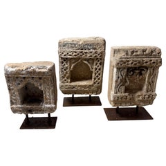 Trio of Antique Stone Wall Niches with Intricate Carvings