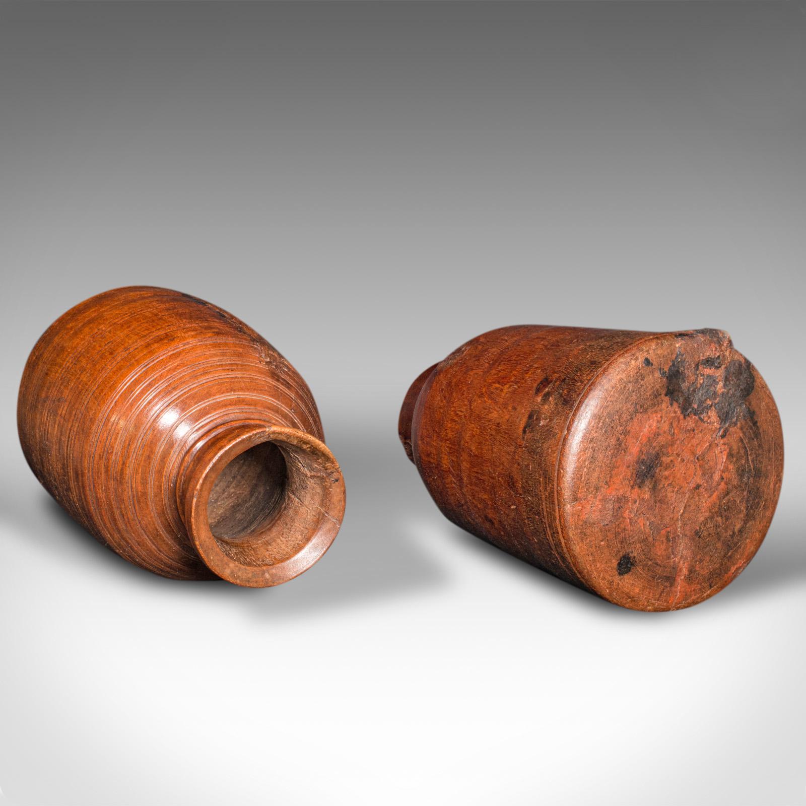 Trio of Antique Tribal Vases, Indian, Hardwood, Accent Jar, Rustic, Victorian For Sale 6