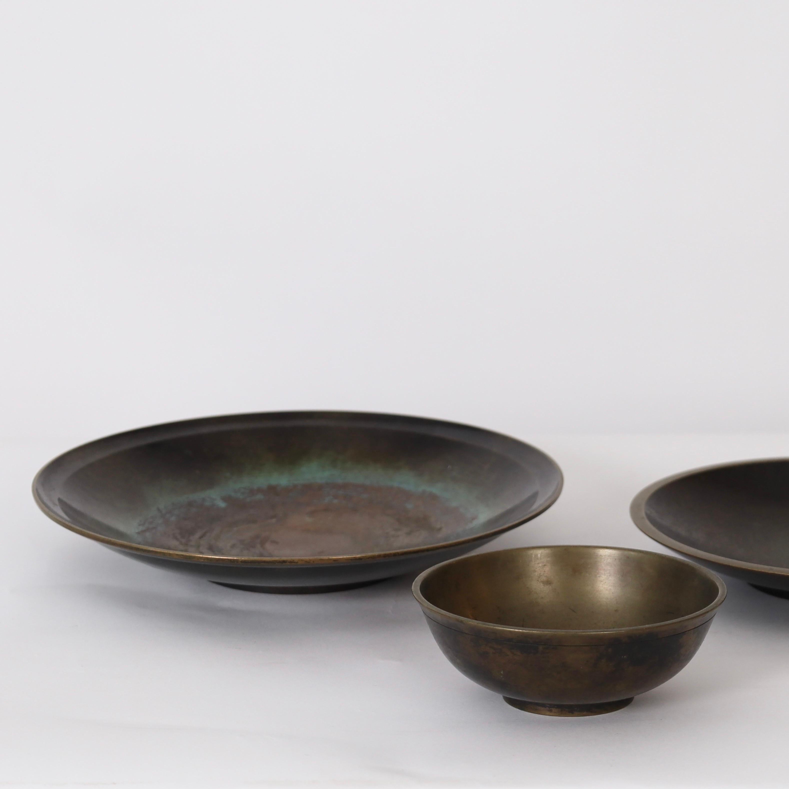 Trio of Art Deco Bronze Bowls by Just Andersen, 1930s, Denmark In Fair Condition For Sale In Værløse, DK