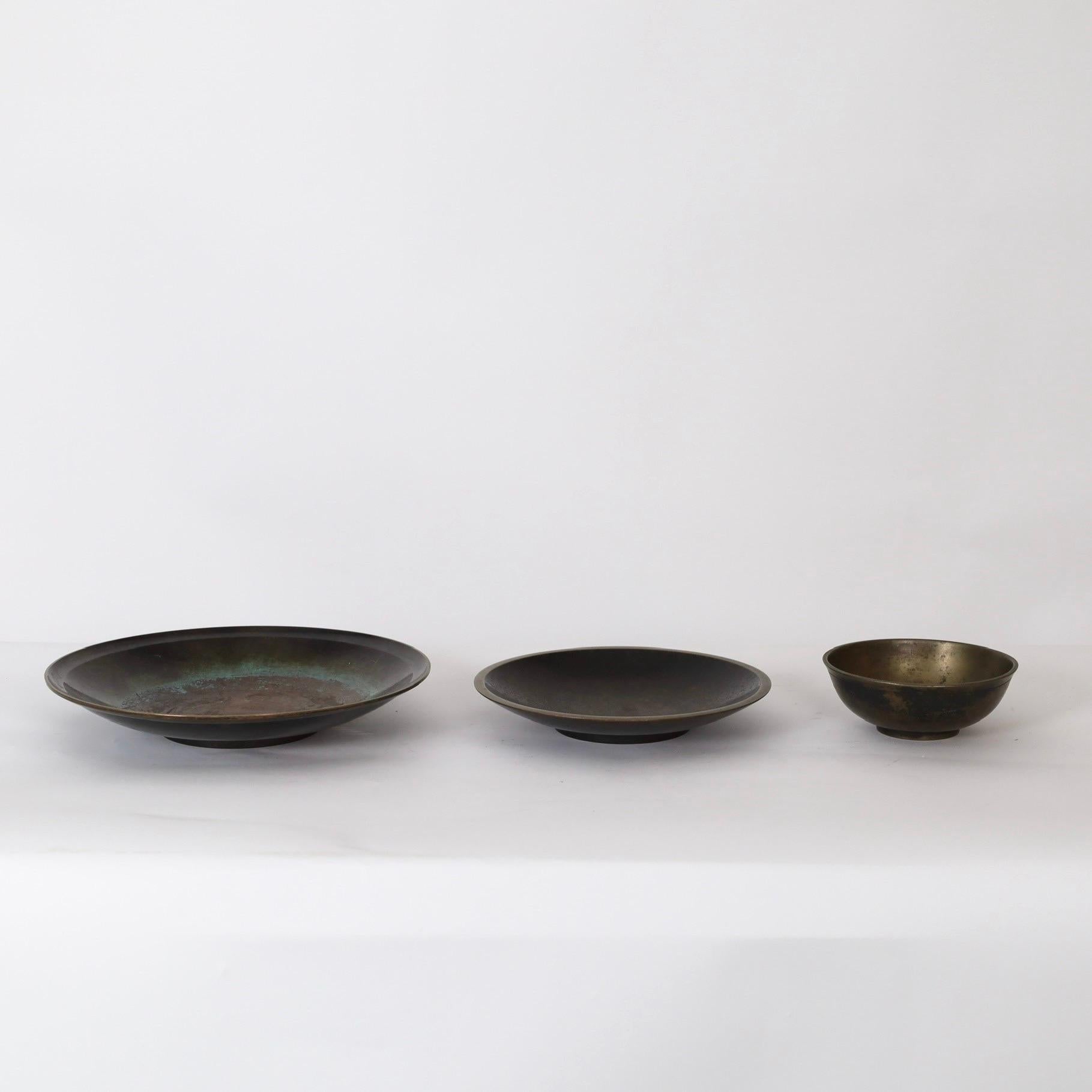 Mid-20th Century Trio of Art Deco Bronze Bowls by Just Andersen, 1930s, Denmark For Sale