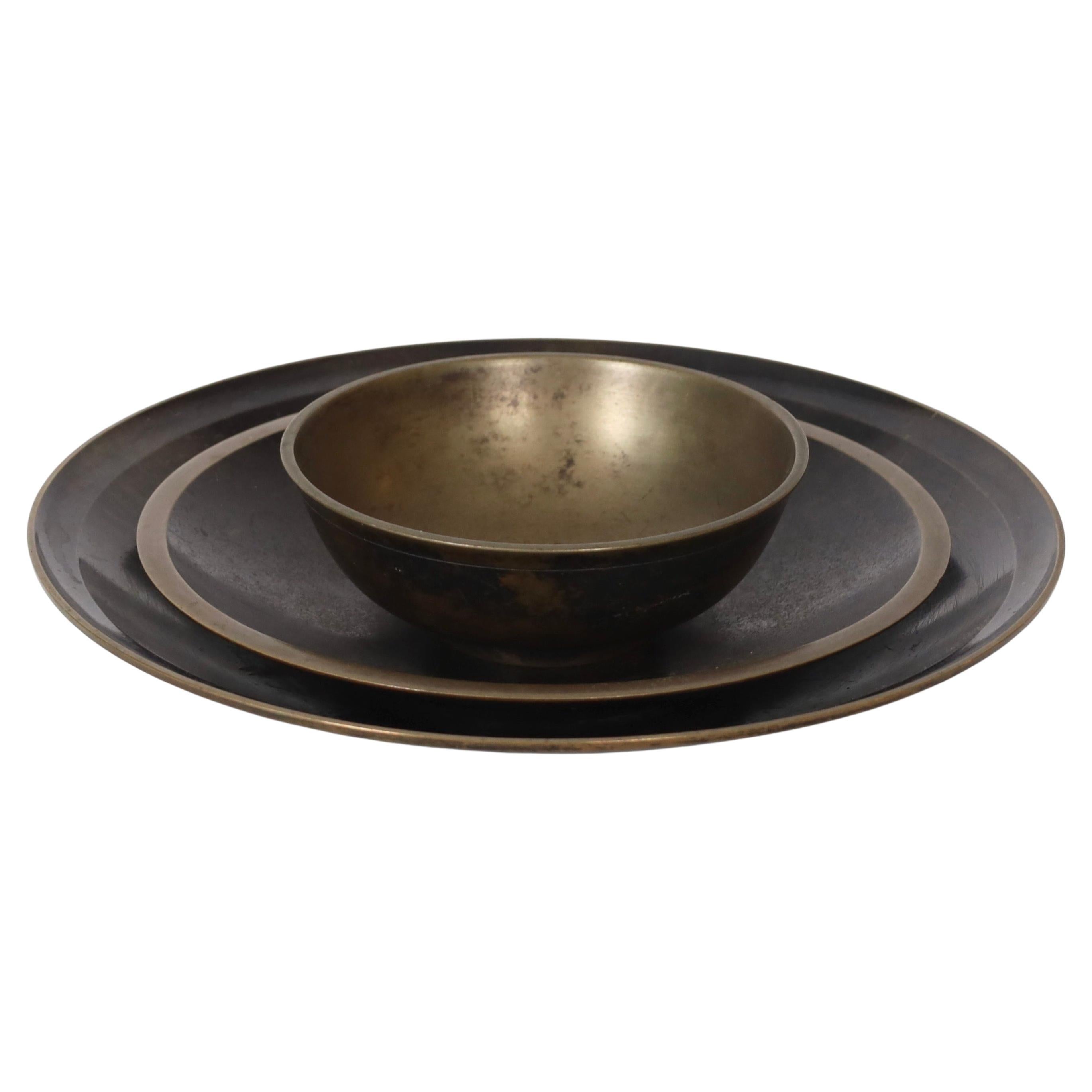 Trio di ciotole in bronzo Art Deco di Just Andersen, anni '30, Danimarca
