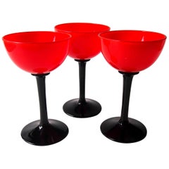 Antique Trio of Bohemian Art Deco Red and Black 'Tango' Glasses by Harrach c1925