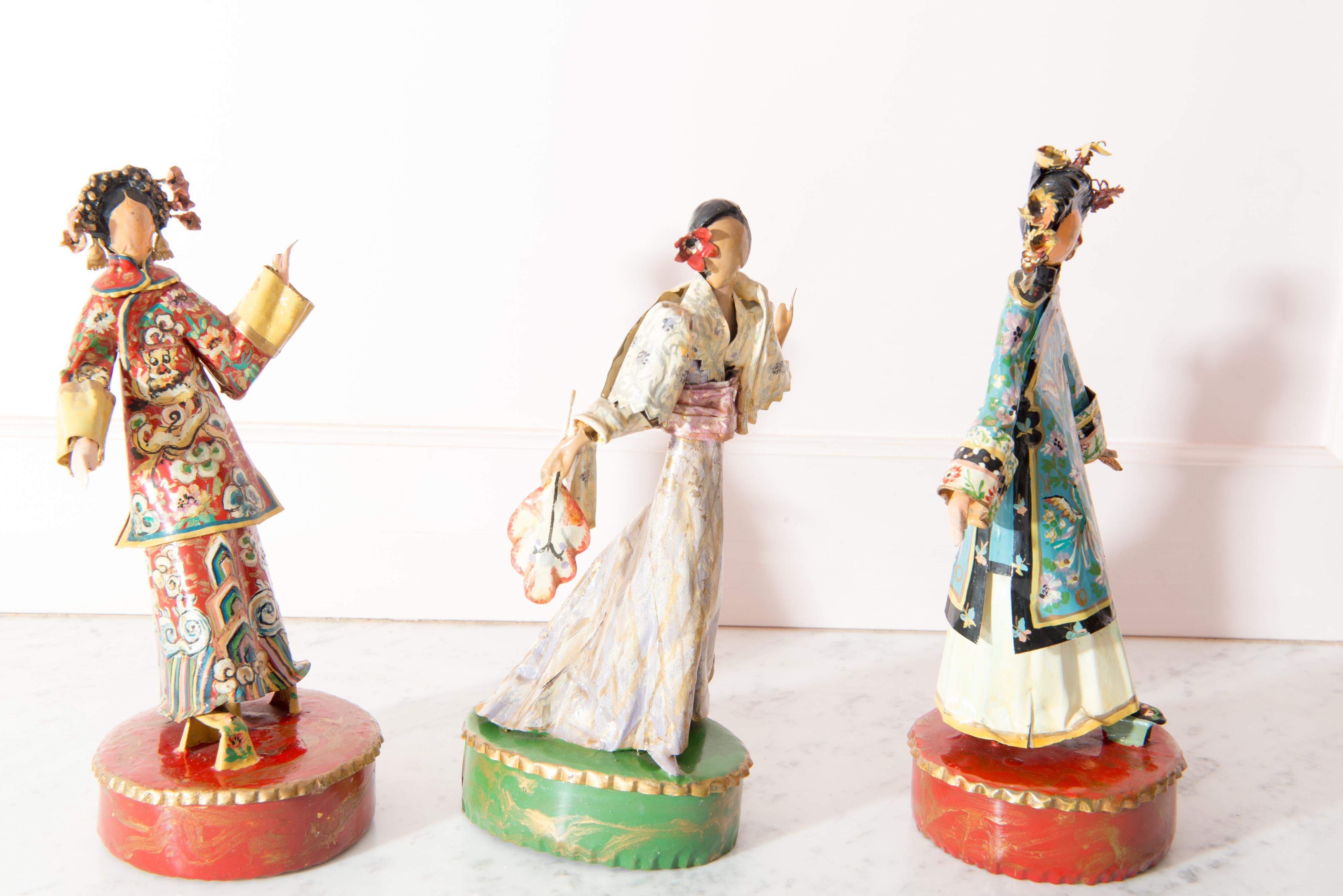 Trio of Asian Costumed Women Sculptures by Lee Menichetti For Sale 3