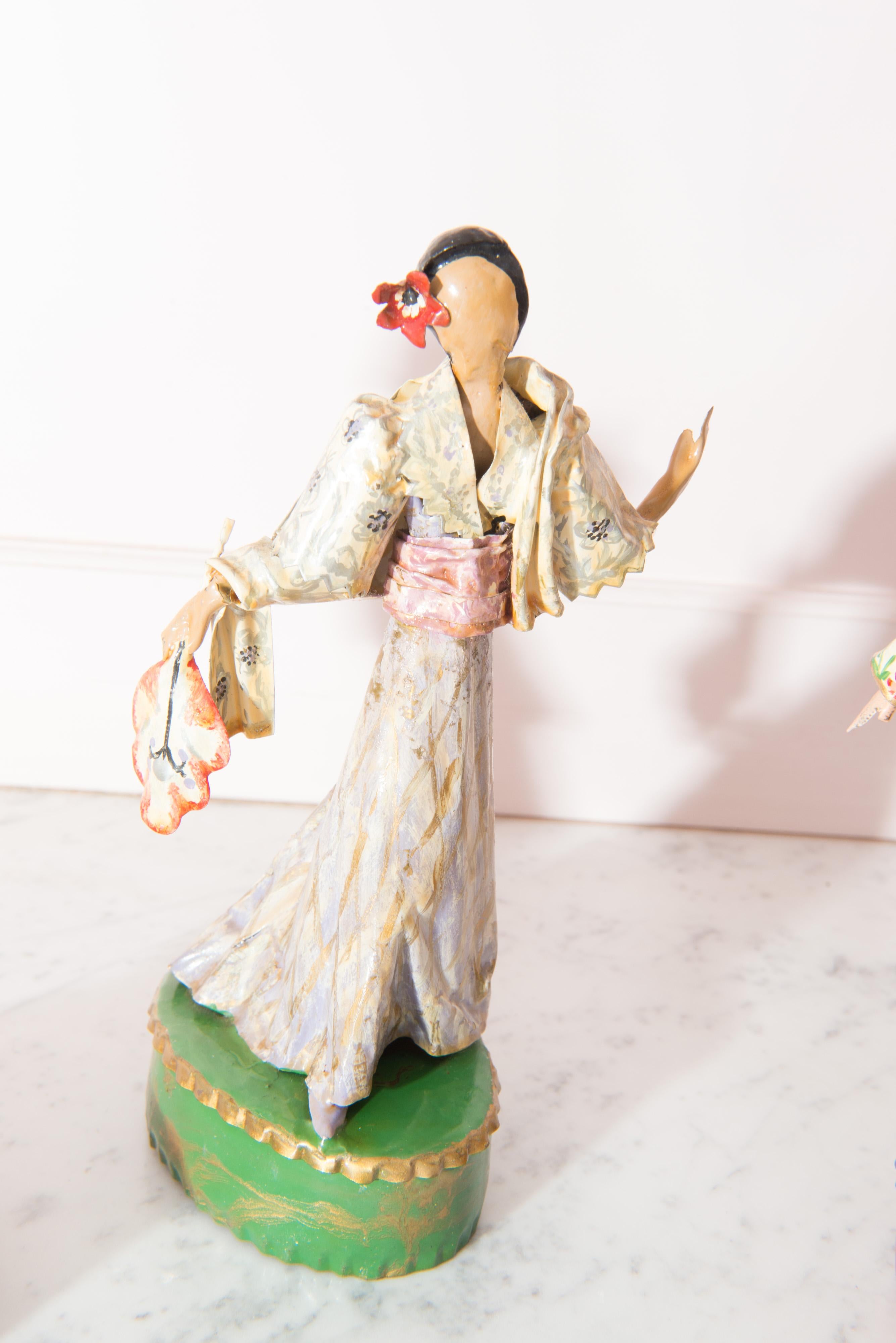 Hand-Painted Trio of Asian Costumed Women Sculptures by Lee Menichetti For Sale
