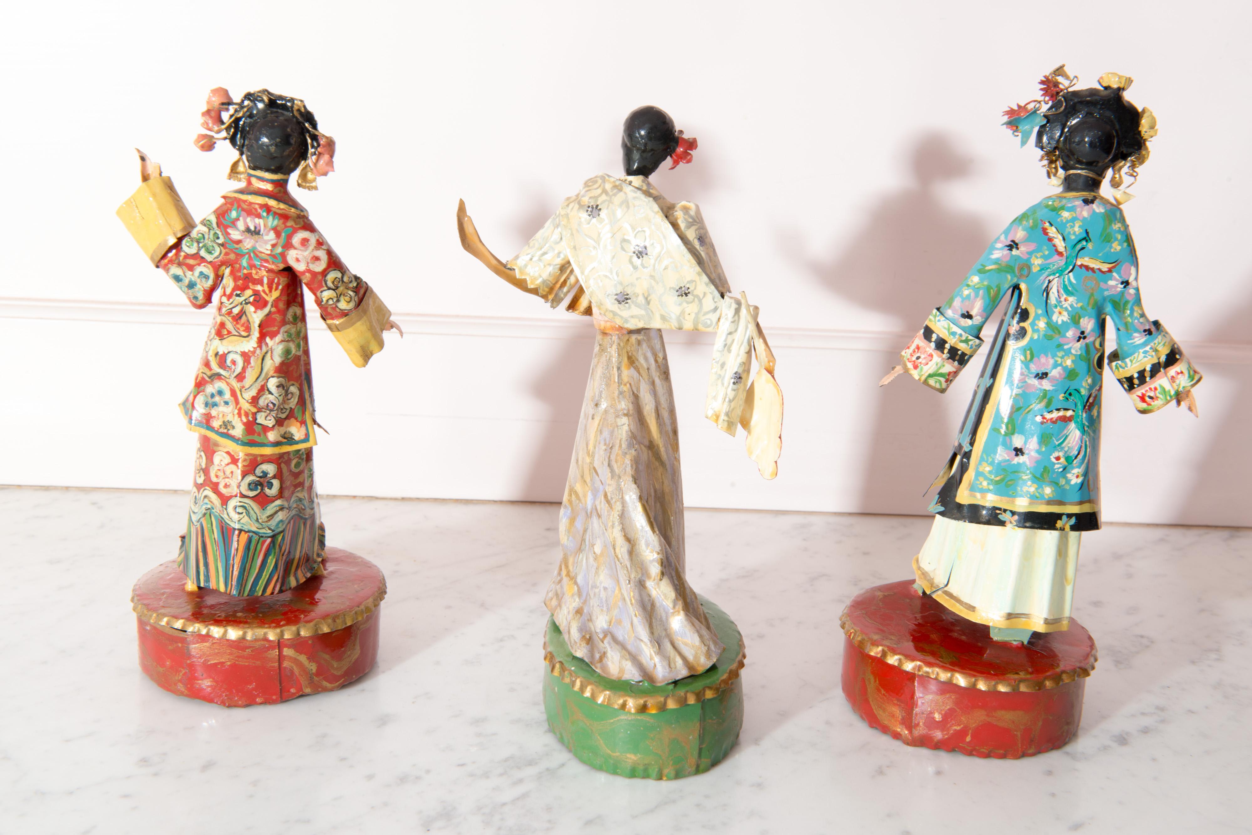 Late 20th Century Trio of Asian Costumed Women Sculptures by Lee Menichetti For Sale