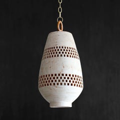Trio of Atzompa Collection Pendants, White Wash w/ Natural Brass