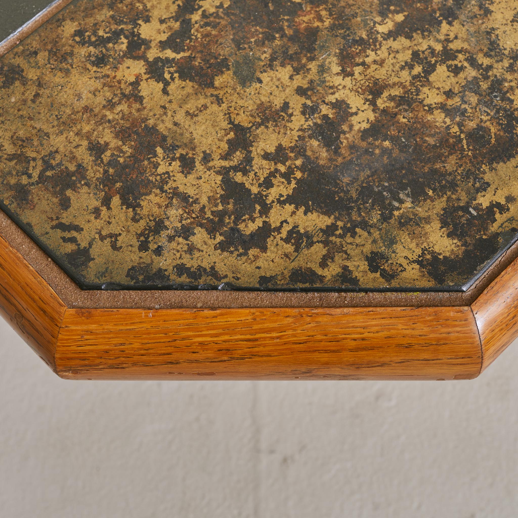 Trio of Belgian Oak + Stone Octagonal Nesting Tables, 1970s In Good Condition In Chicago, IL
