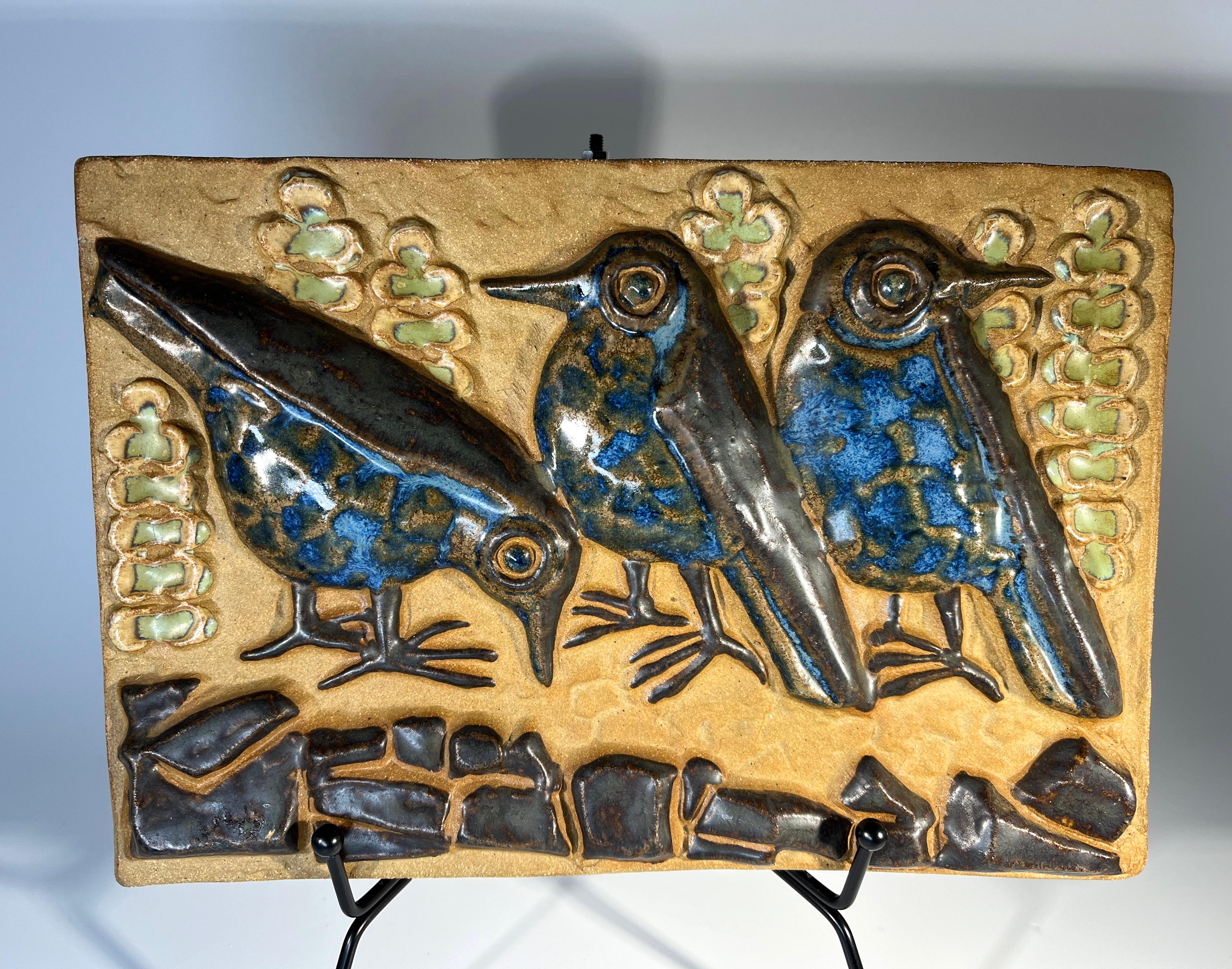 Ceramic Trio Of Birds By Marianne Starck For Michael Andersen. Danish Wall Plaque For Sale