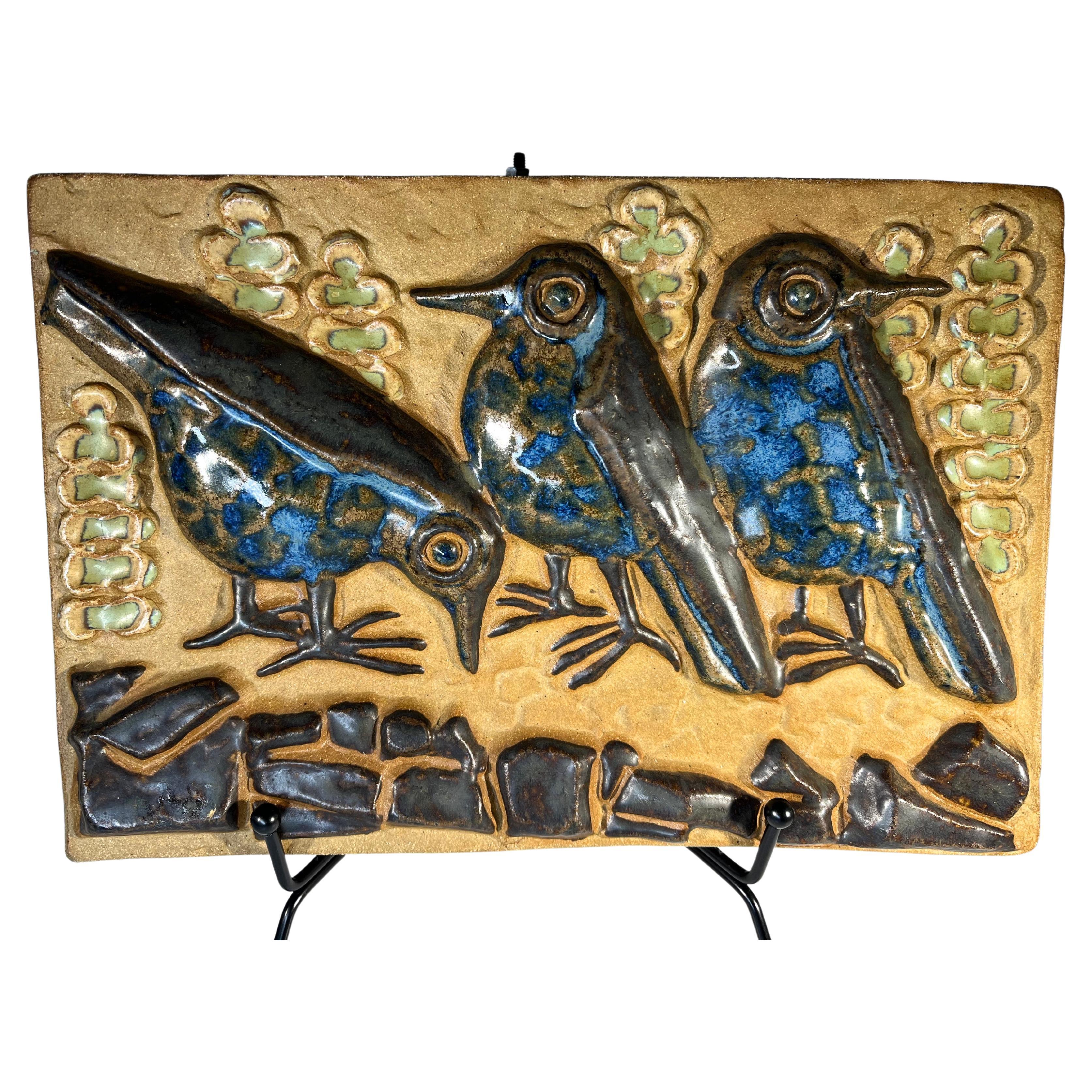 Trío de pájaros de Marianne Starck para Michael Andersen. Placa de pared danesa