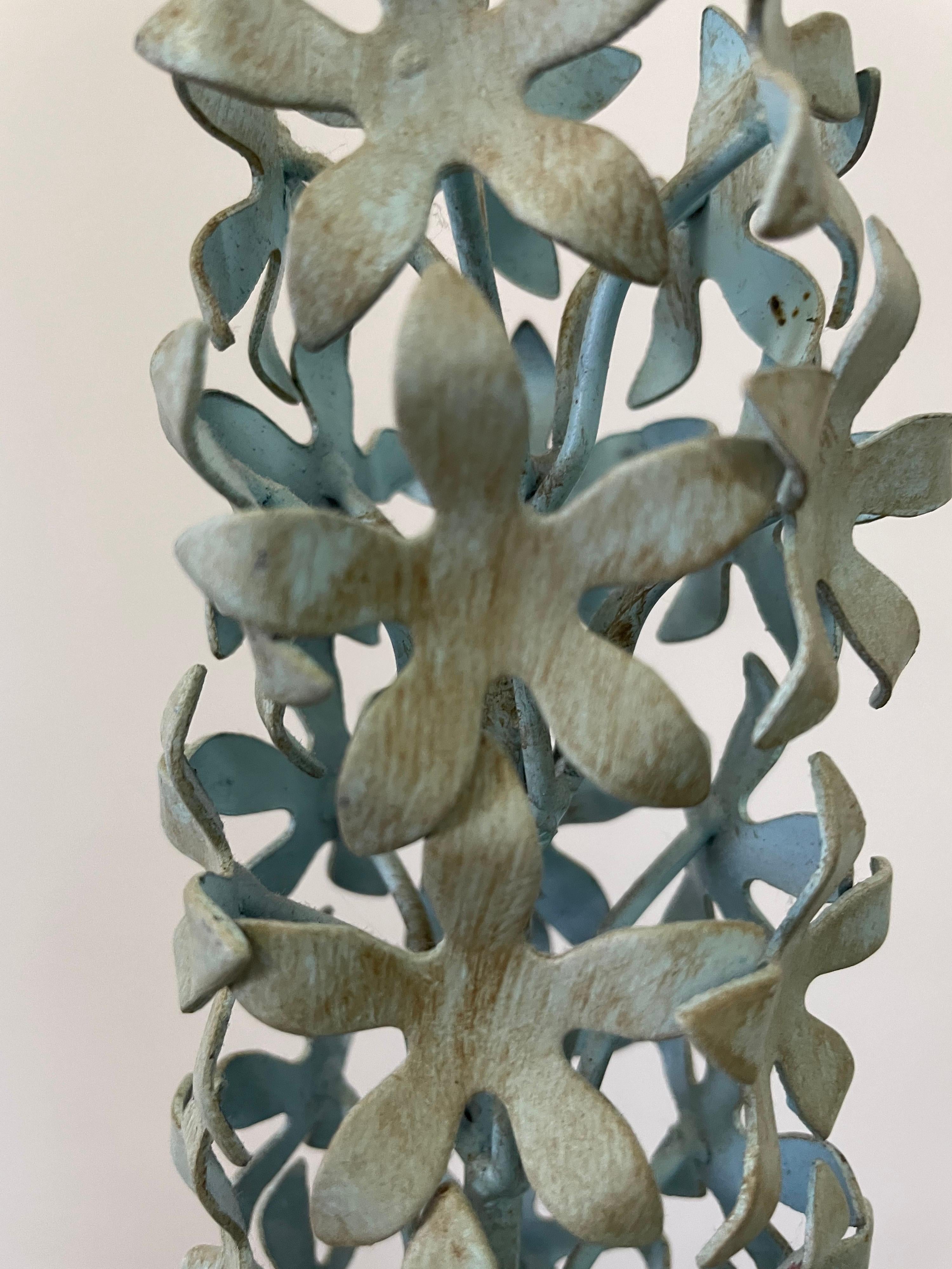 Painted Trio of Blue Hyacinth Metal Sculptures