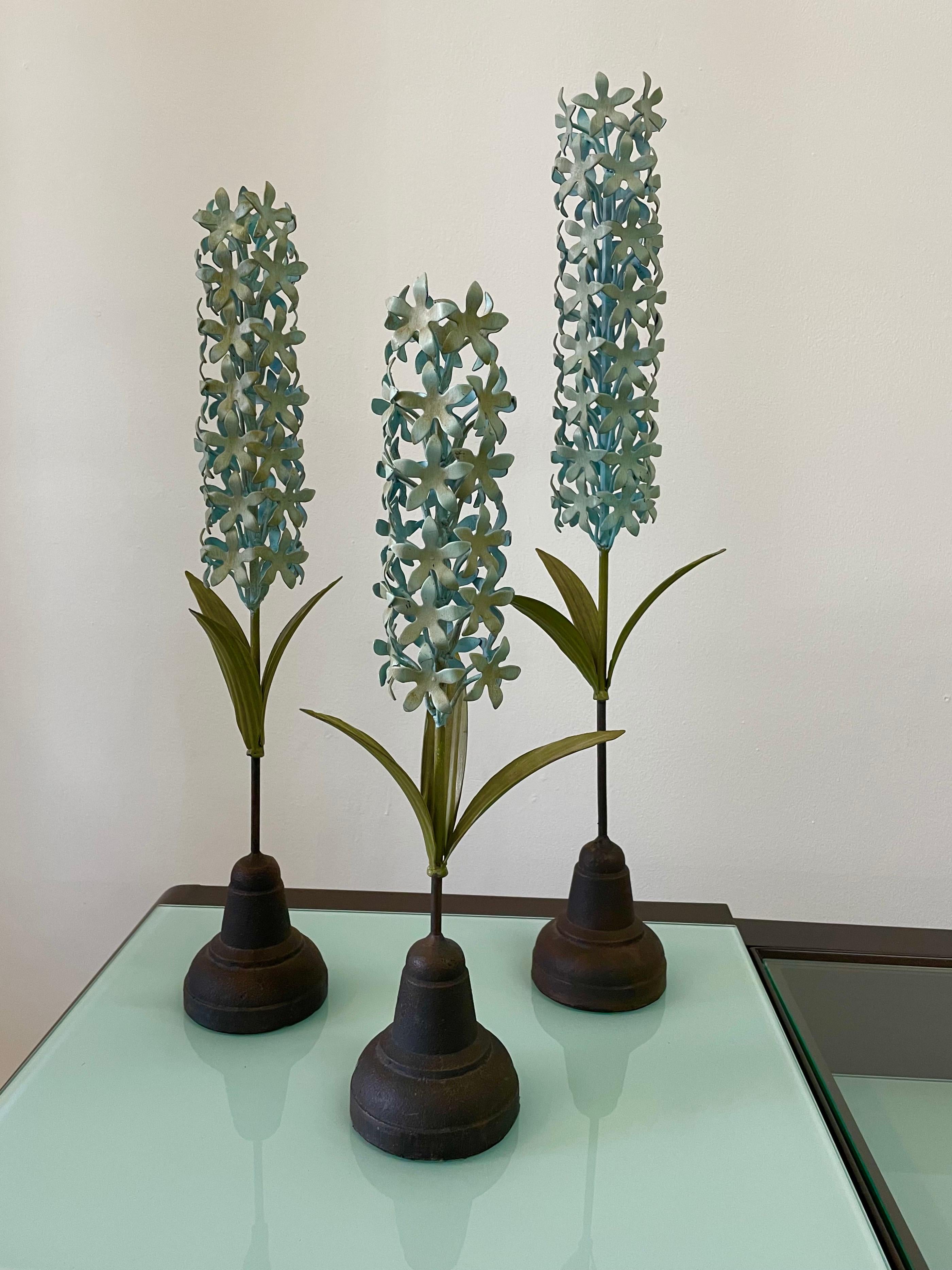 Trio of Blue Hyacinth Metal Sculptures In Good Condition In East Hampton, NY