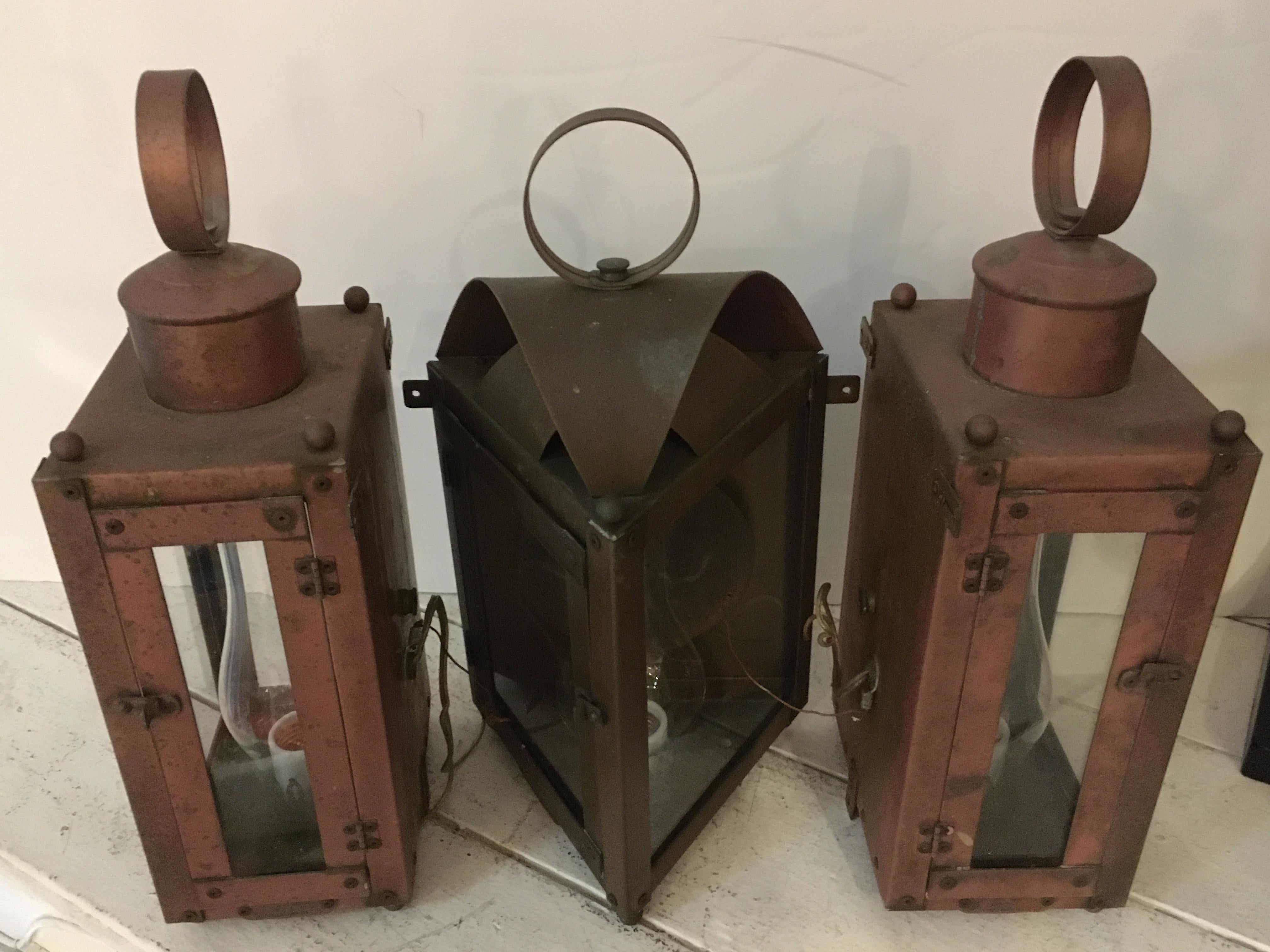 Trio of Brass and Copper Exterior Lantern Sconces 4