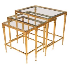 Retro Trio of brass and glass nesting tables