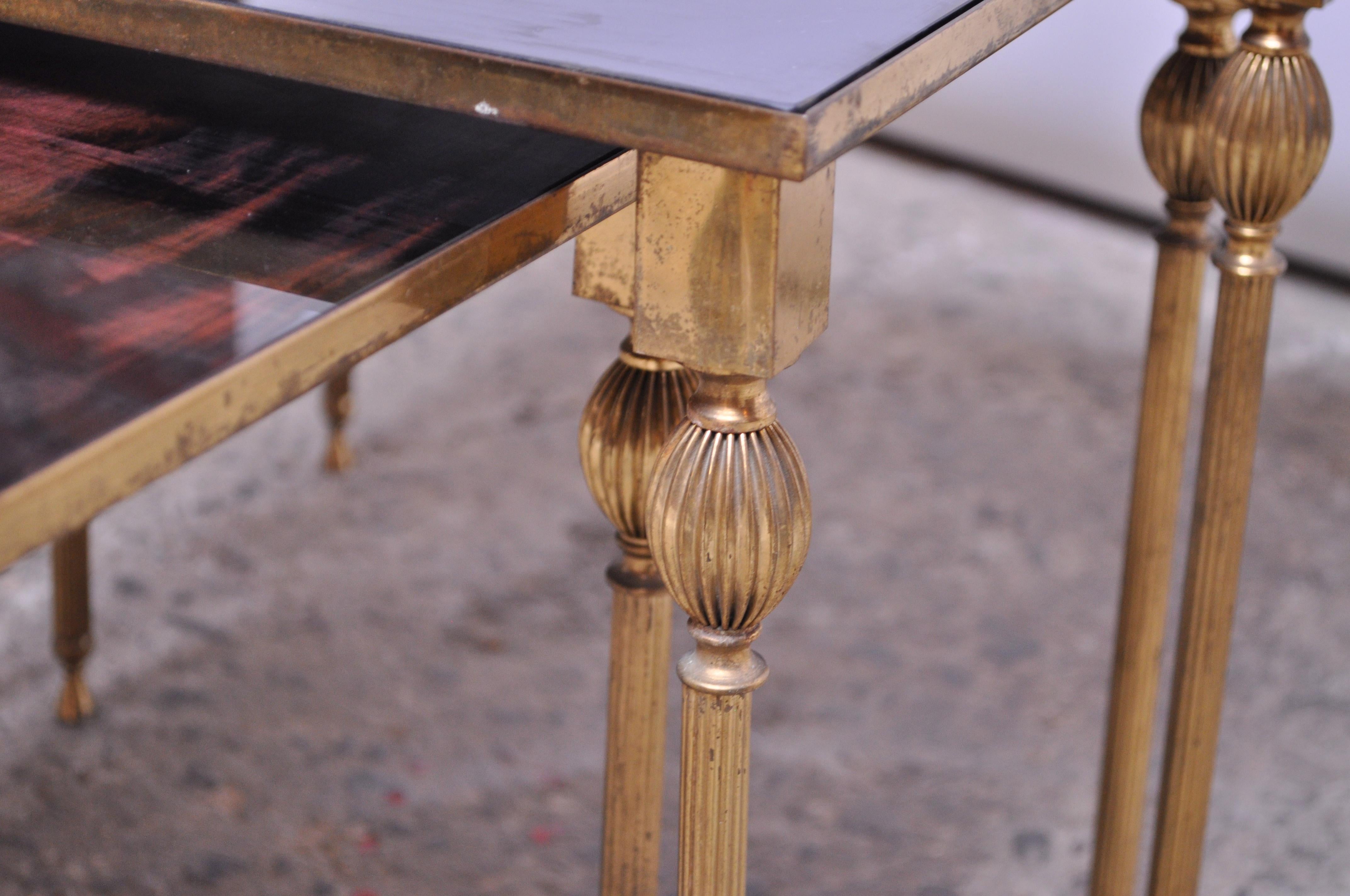 Trio of Brass and Mirror Glass Nesting Tables Attributed to Maison Jansen 8