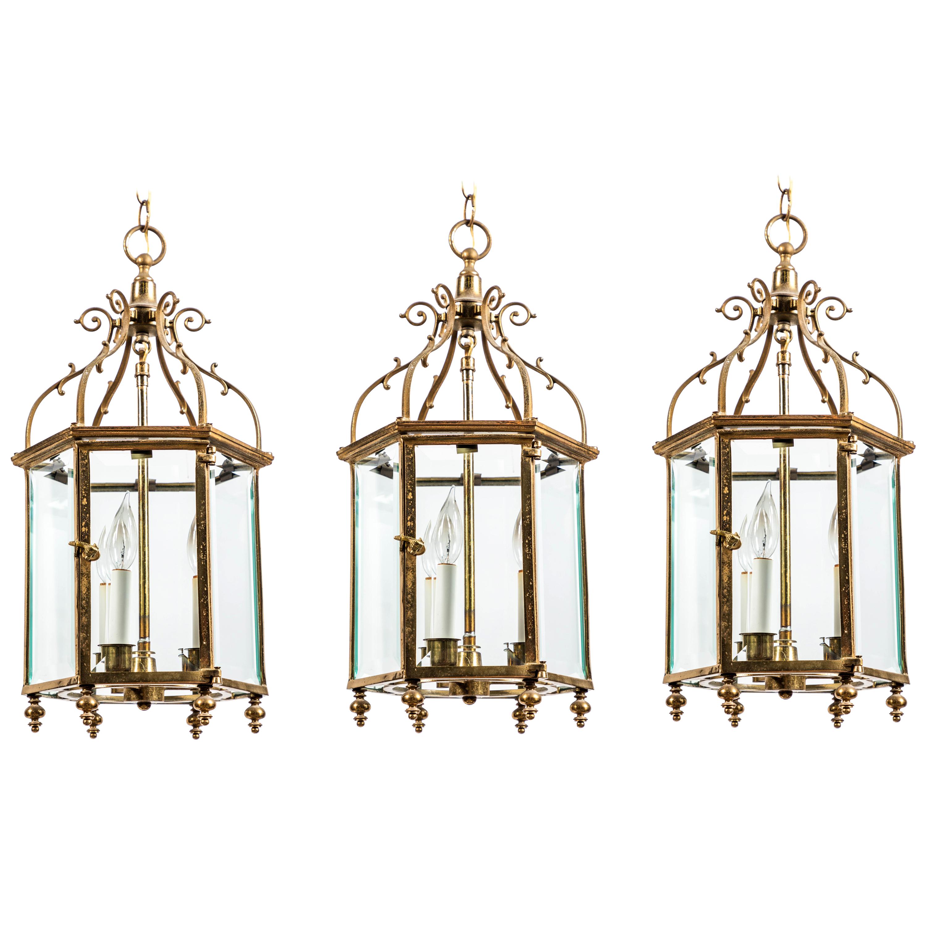 Trio of Brass Georgian Style Lanterns