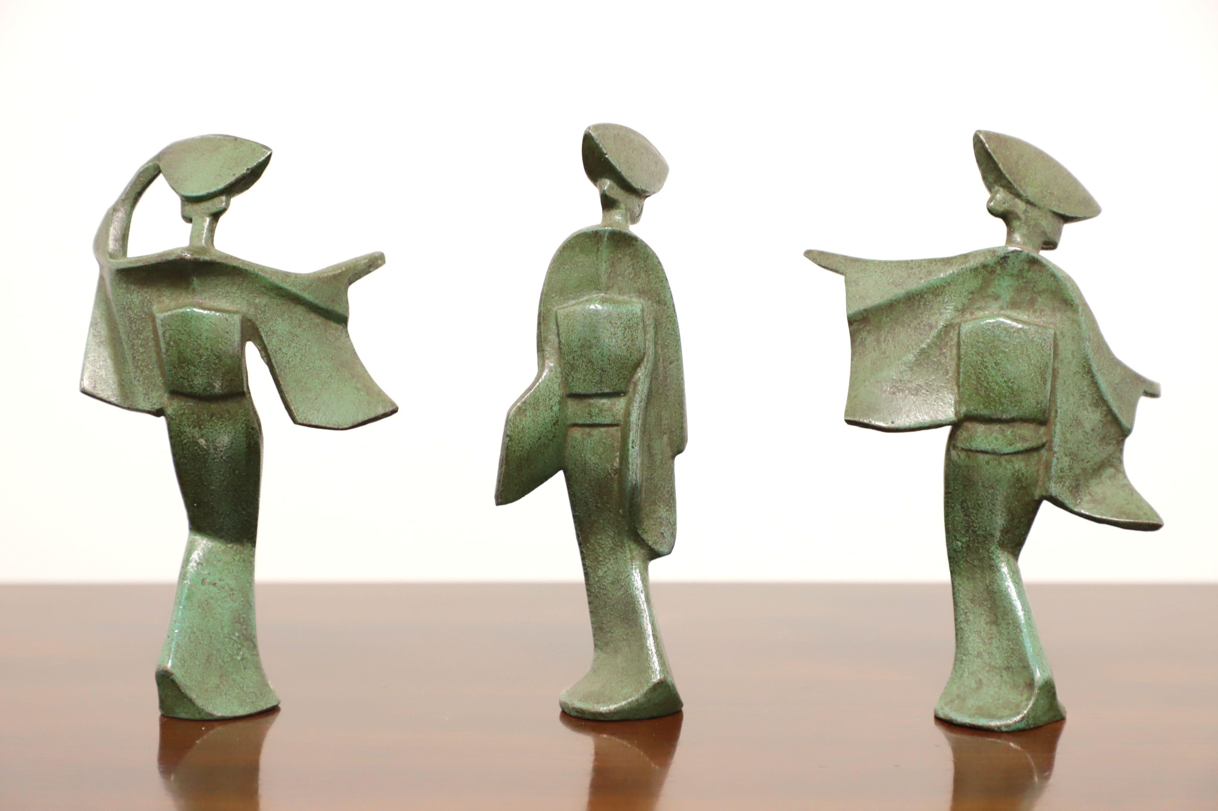 Trio of Bronze Japanese Awa Odori Dancers In Good Condition In Charlotte, NC