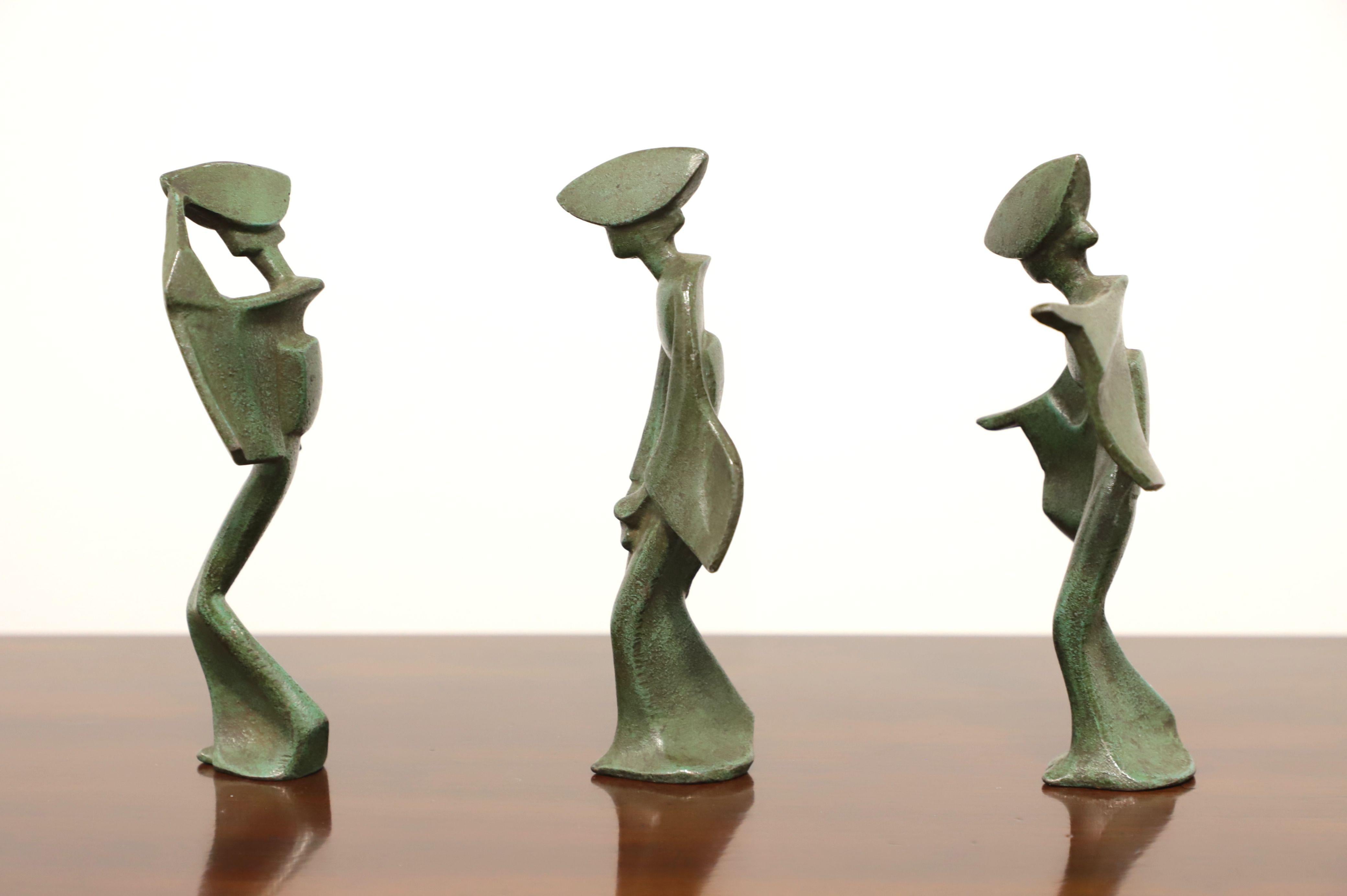 20th Century Trio of Bronze Japanese Awa Odori Dancers